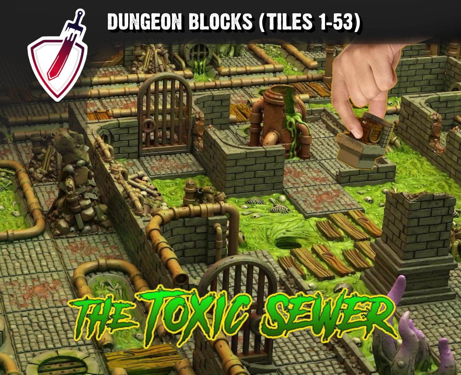 Dungeon Blocks Toxic Sewer Expansion Tiles (1-53) | FDM or Resin Printed | Great for D&D, Pathfinder, or any Tabletop RPG | Free Grids!