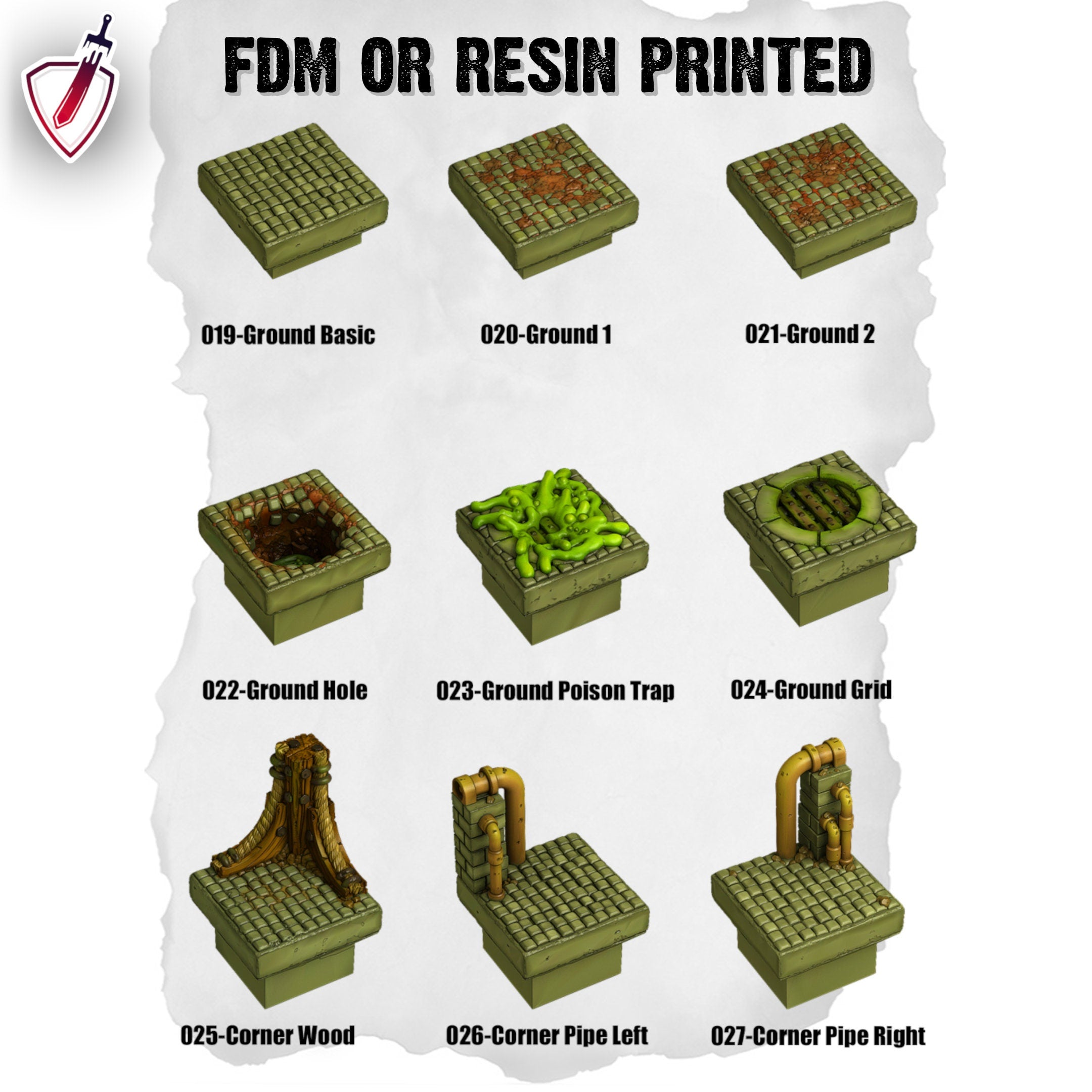 Dungeon Blocks Toxic Sewer Expansion Tiles (1-53) | FDM or Resin Printed | Great for D&D, Pathfinder, or any Tabletop RPG | Free Grids!