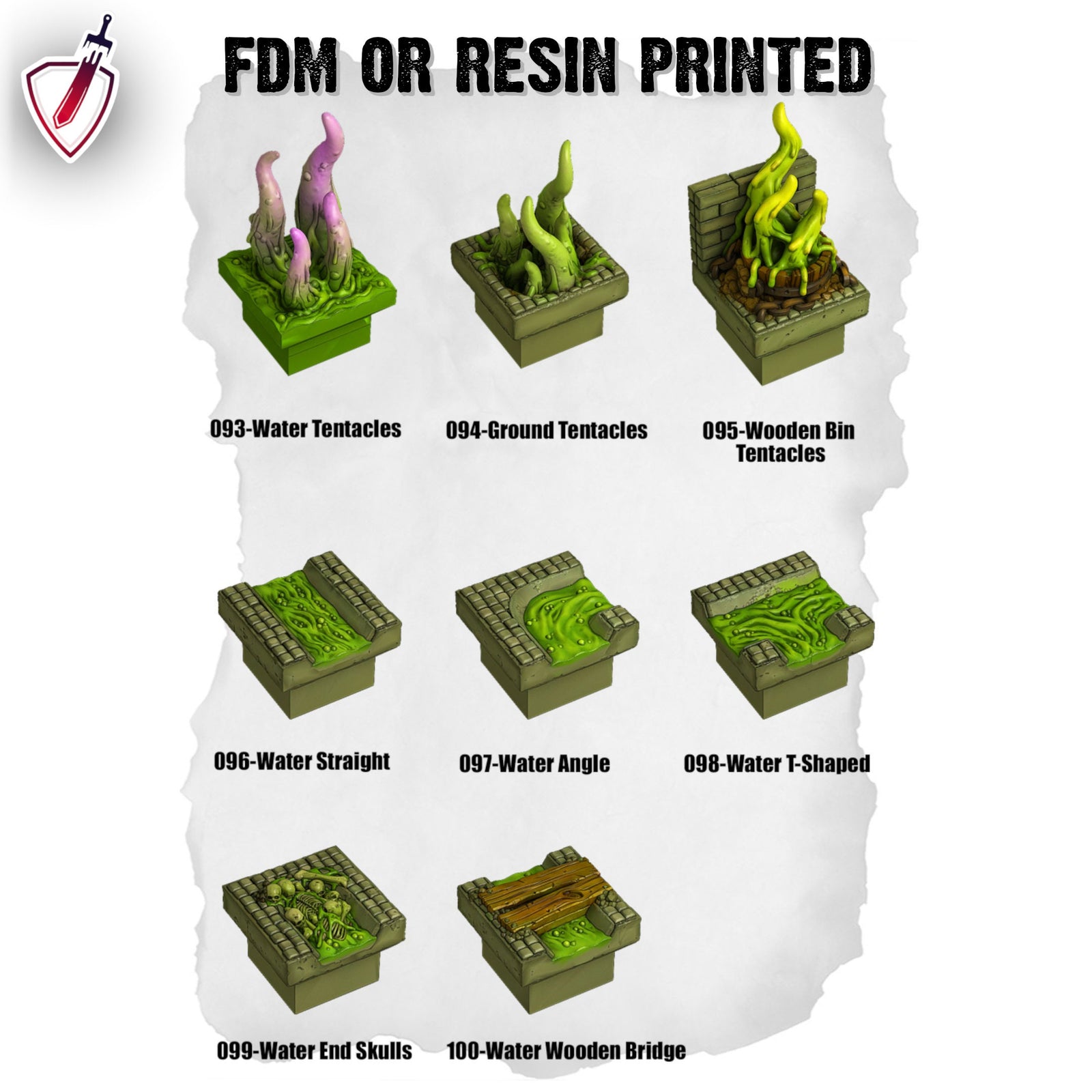 Dungeon Blocks Toxic Sewer Expansion Tiles (54-100) | FDM or Resin Printed | Great for D&D, Pathfinder, or any Tabletop RPG | Free Grids!