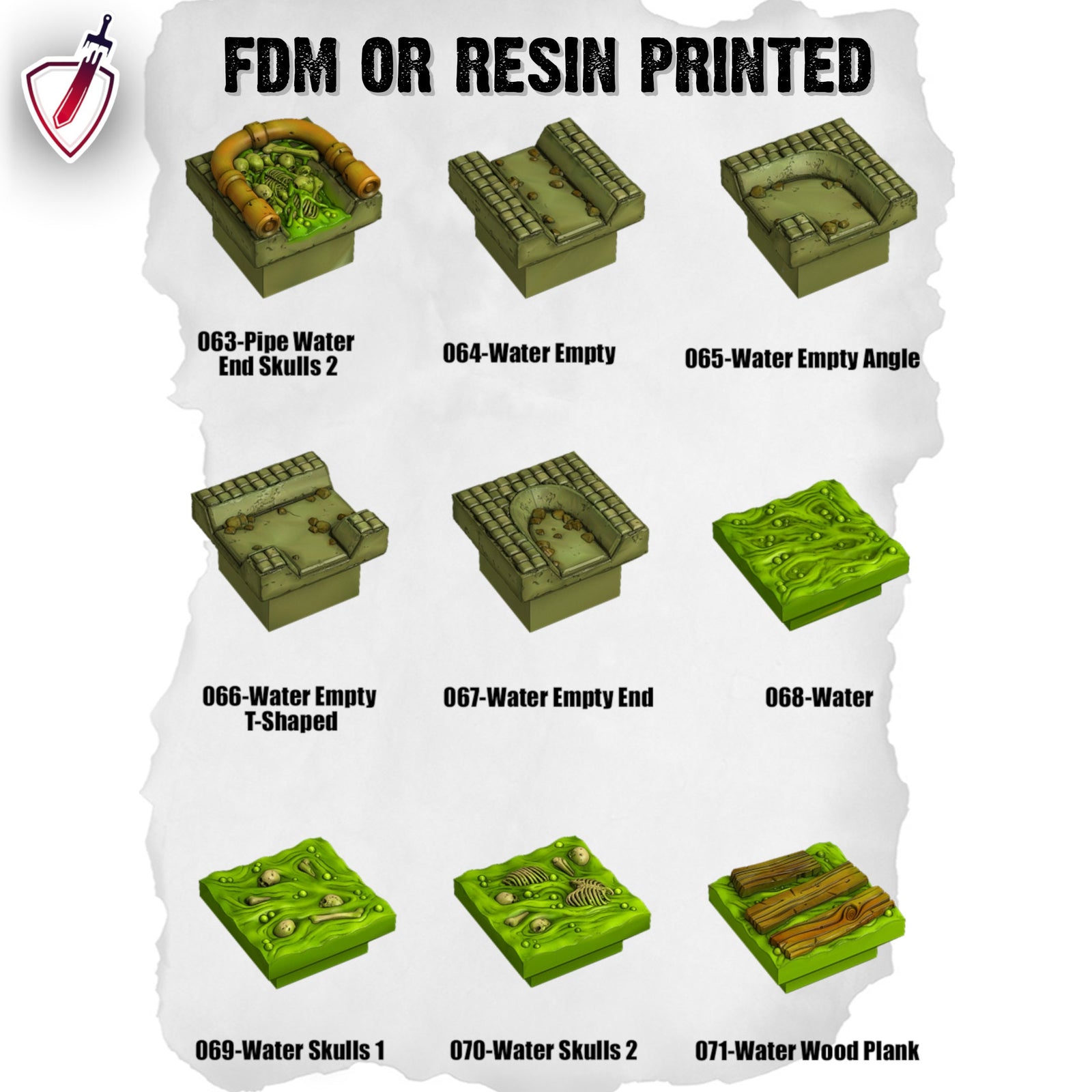 Dungeon Blocks Toxic Sewer Expansion Tiles (54-100) | FDM or Resin Printed | Great for D&D, Pathfinder, or any Tabletop RPG | Free Grids!