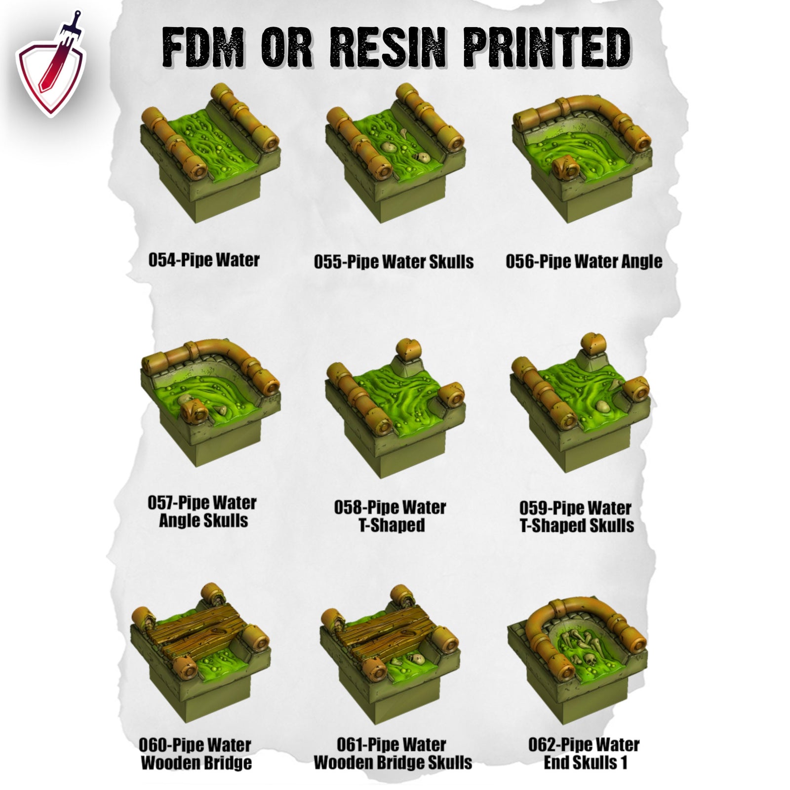 Dungeon Blocks Toxic Sewer Expansion Tiles (54-100) | FDM or Resin Printed | Great for D&D, Pathfinder, or any Tabletop RPG | Free Grids!