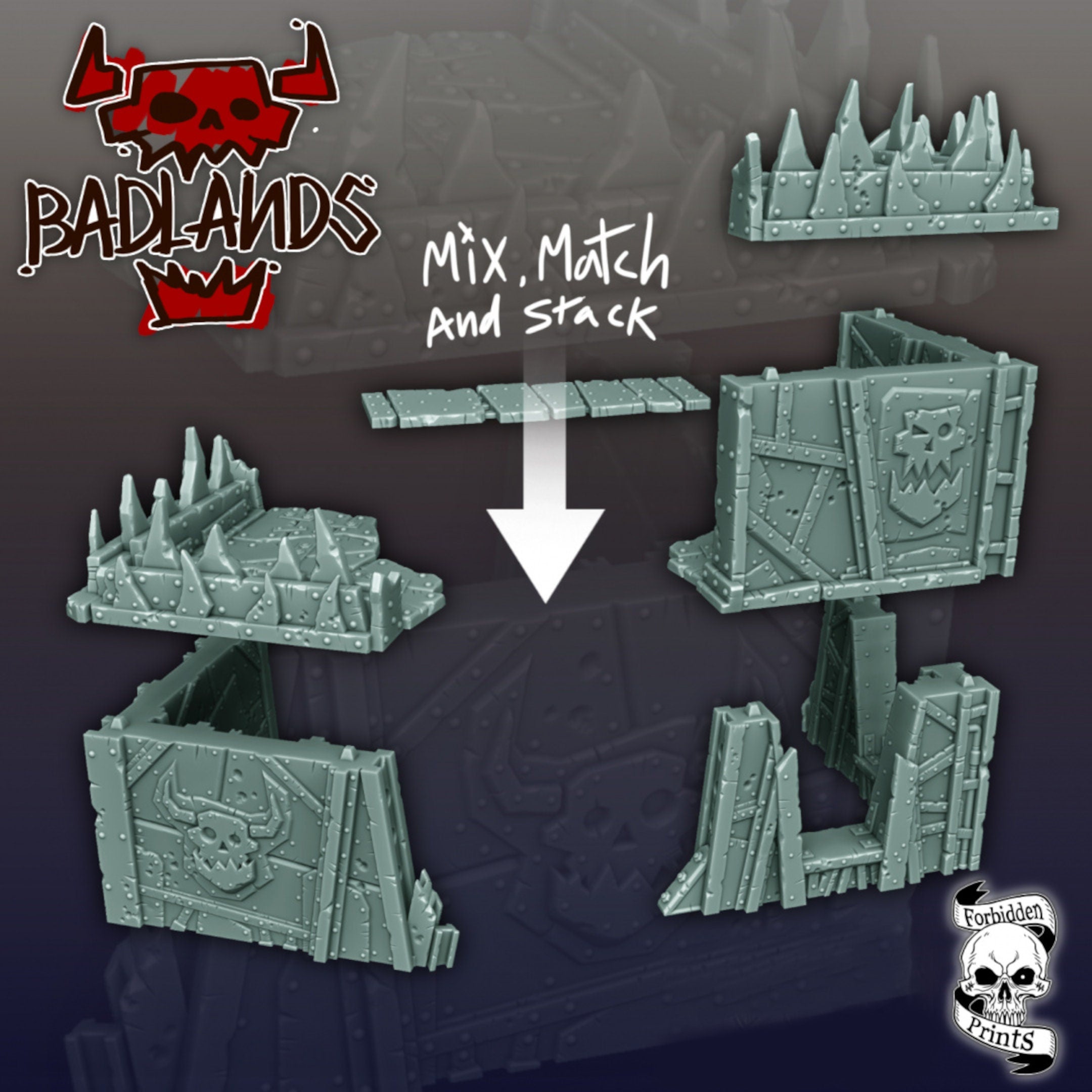 Badlands Orc Base | Tabletop Terrain Set | By Forbidden Prints | Orc Scrap Themed Bundle Great for Any 28mm or 32mm Tabletop Wargame! - Brush and Battle
