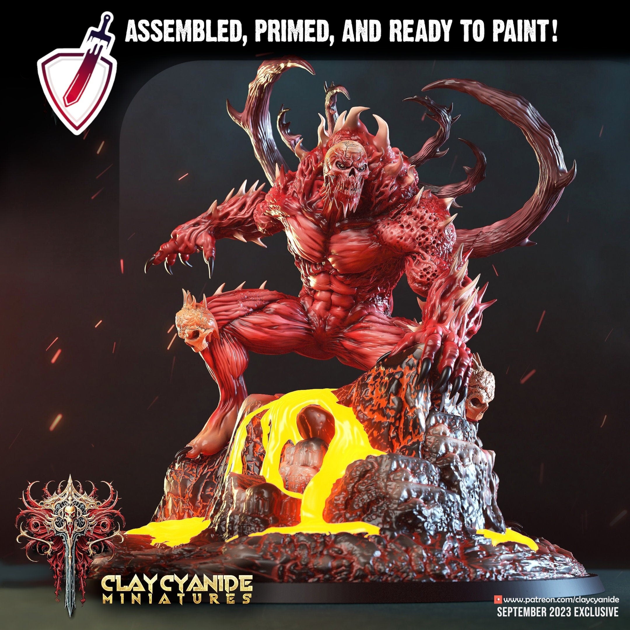 Xalaxus the Bloodfiend | (Large) Miniature by Clay Cyanide | Resin Mini For Tabletop Gaming, D&D, Pathfinder, Painting | Assembled + Primed - Brush and Battle