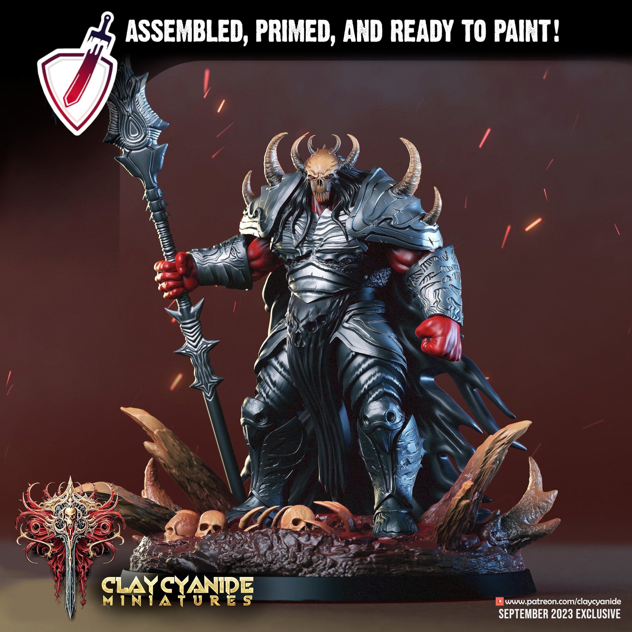 Razothorn the Crimson Lord | Miniature by Clay Cyanide | Resin Mini For Tabletop Gaming, D&D, Pathfinder, Painting | Assembled and Primed - Brush and Battle