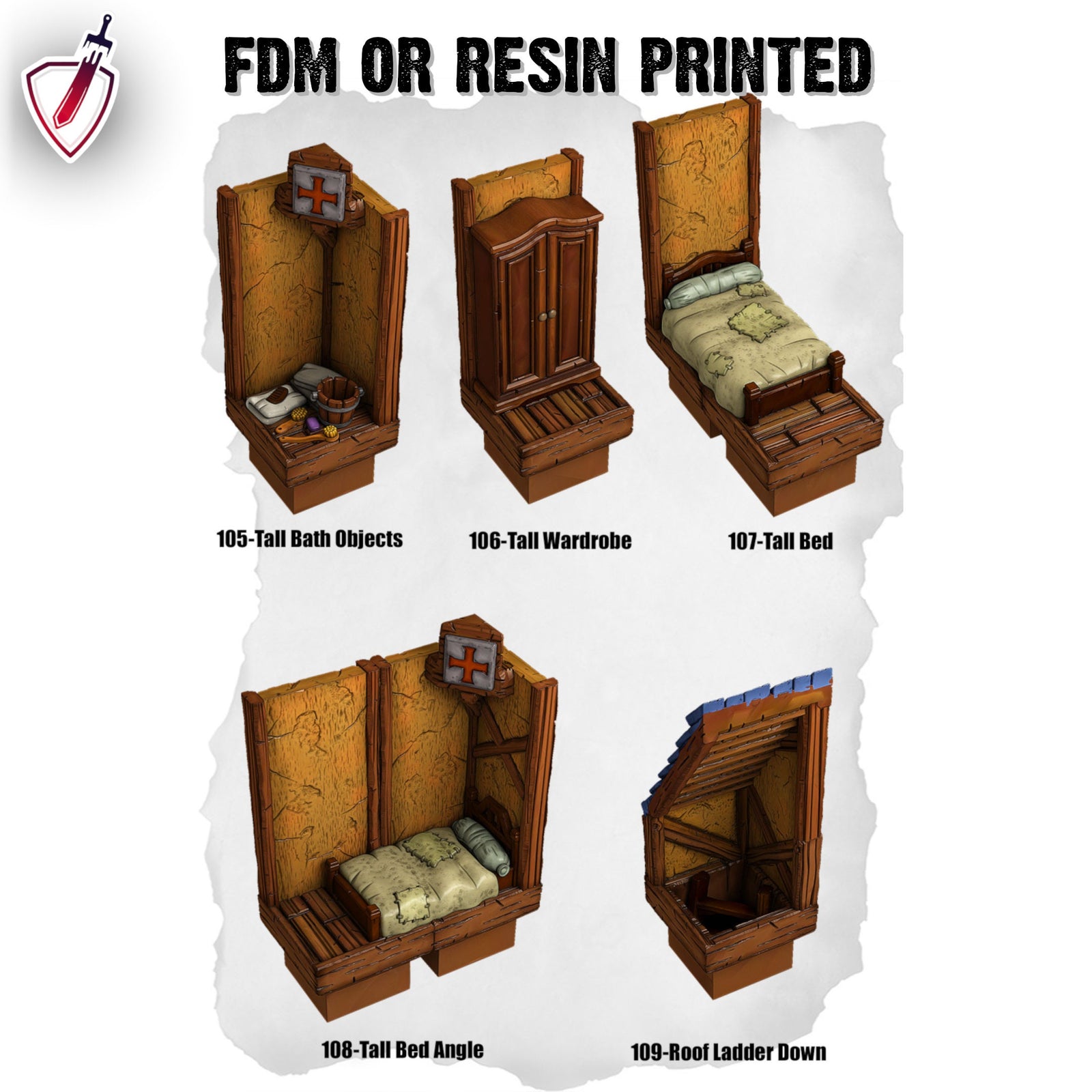 Dungeon Blocks Medieval Town Expansion Tiles (93-127) | FDM or Resin Printed | Great for D&D, Pathfinder, or any Tabletop RPG | Free Grids!