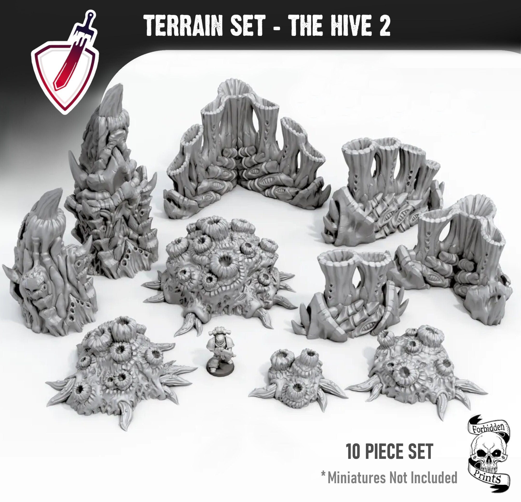 The Hive 2 Tabletop Scatter Terrain Set | By Forbidden Prints | Alien Bug Themed Bundle Great for Any 28mm or 32mm Tabletop Wargame! - Brush and Battle