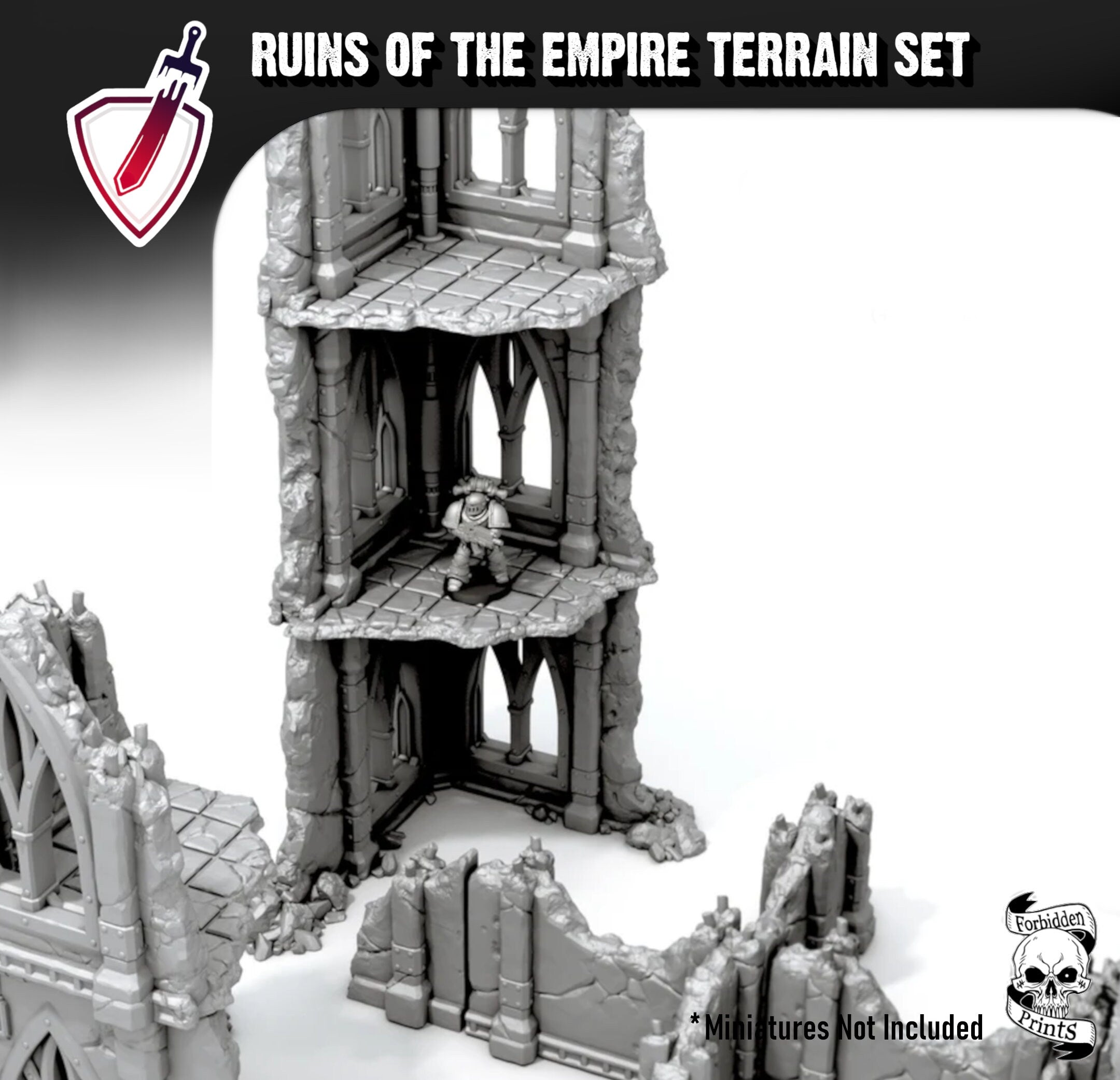 Ruins of the Empire Destroyed Building Rubble Set | By Forbidden Prints | Great for Any Tabletop Wargame or RPG! - Brush and Battle