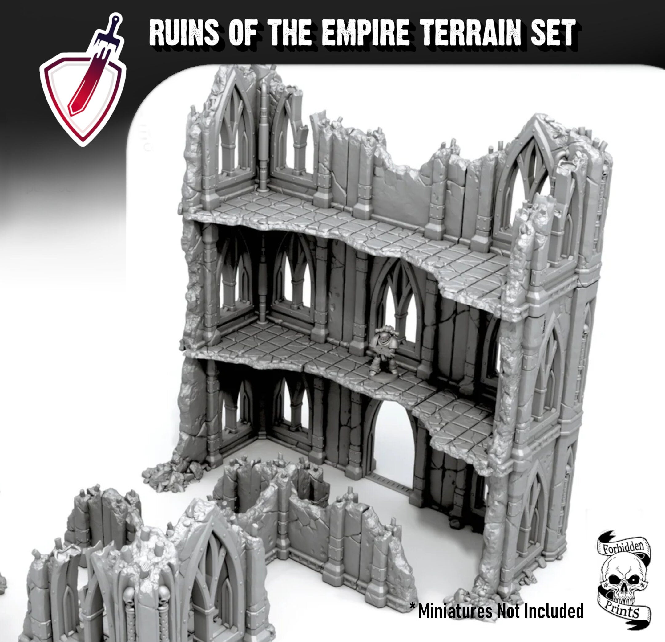 Ruins of the Empire Destroyed Building Rubble Set | By Forbidden Prints | Great for Any Tabletop Wargame or RPG! - Brush and Battle