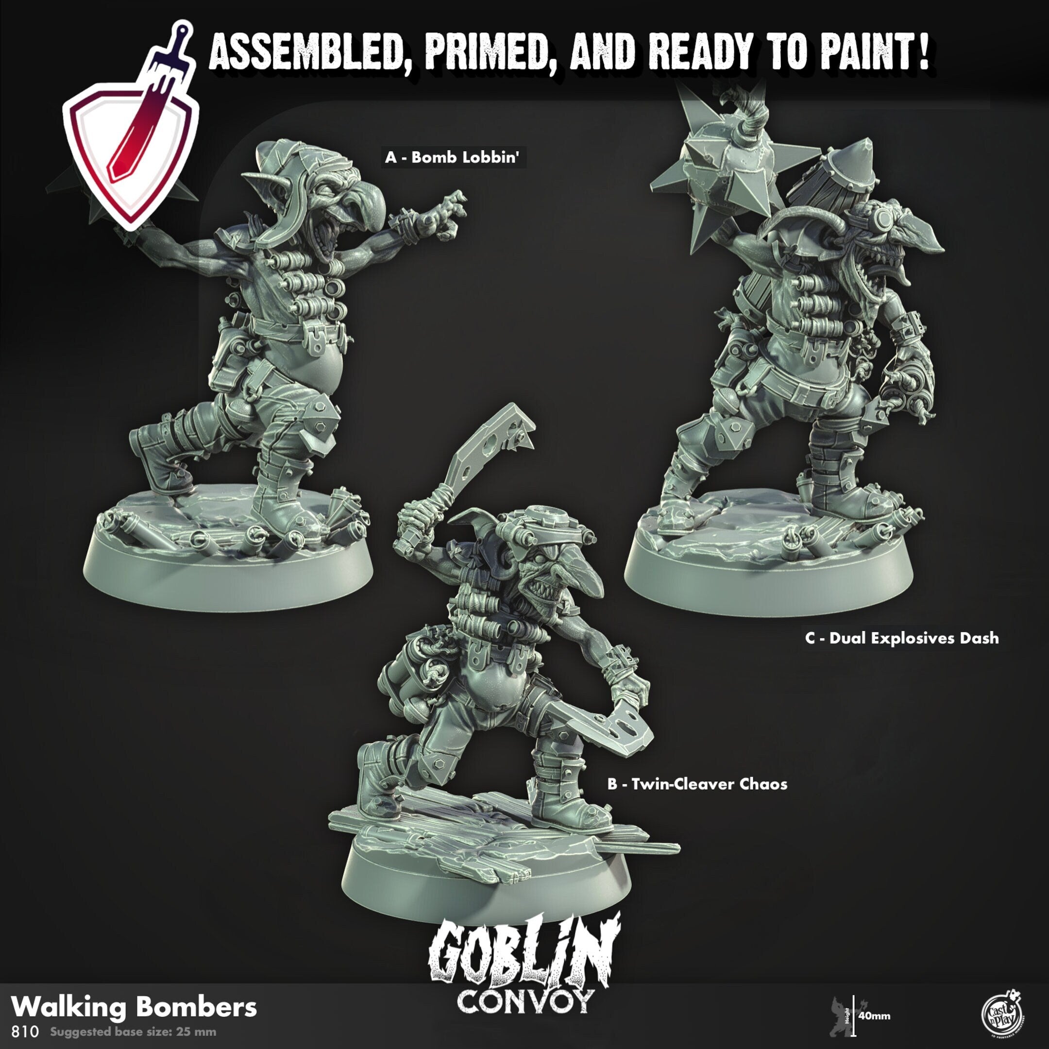 Walking Bombers | Miniatures by Cast n Play | Resin Mini For Tabletop Gaming, D&D, Pathfinder, and Painting | Assembled and Primed - Brush and Battle