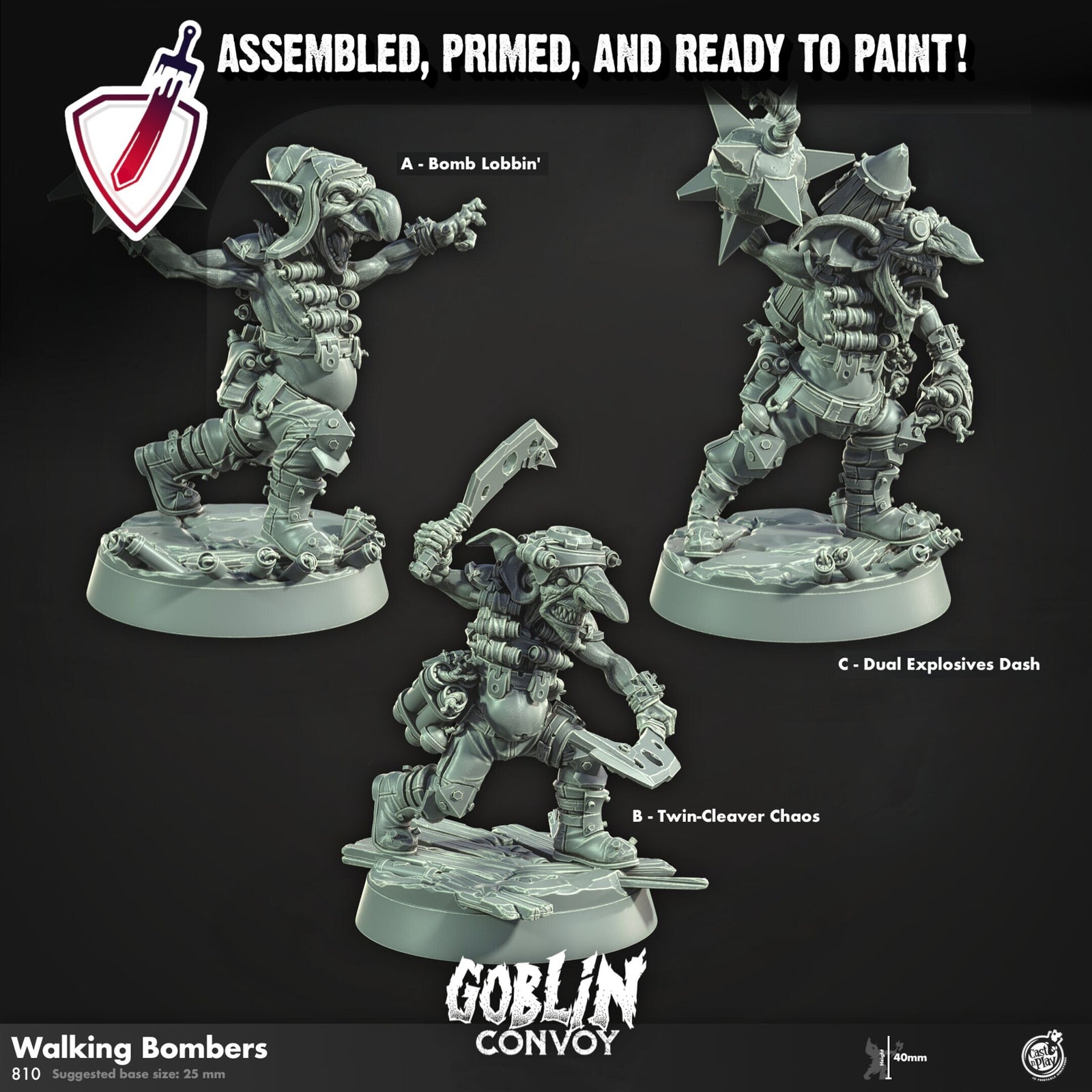 Walking Bombers | Miniatures by Cast n Play | Resin Mini For Tabletop Gaming, D&D, Pathfinder, and Painting | Assembled and Primed - Brush and Battle