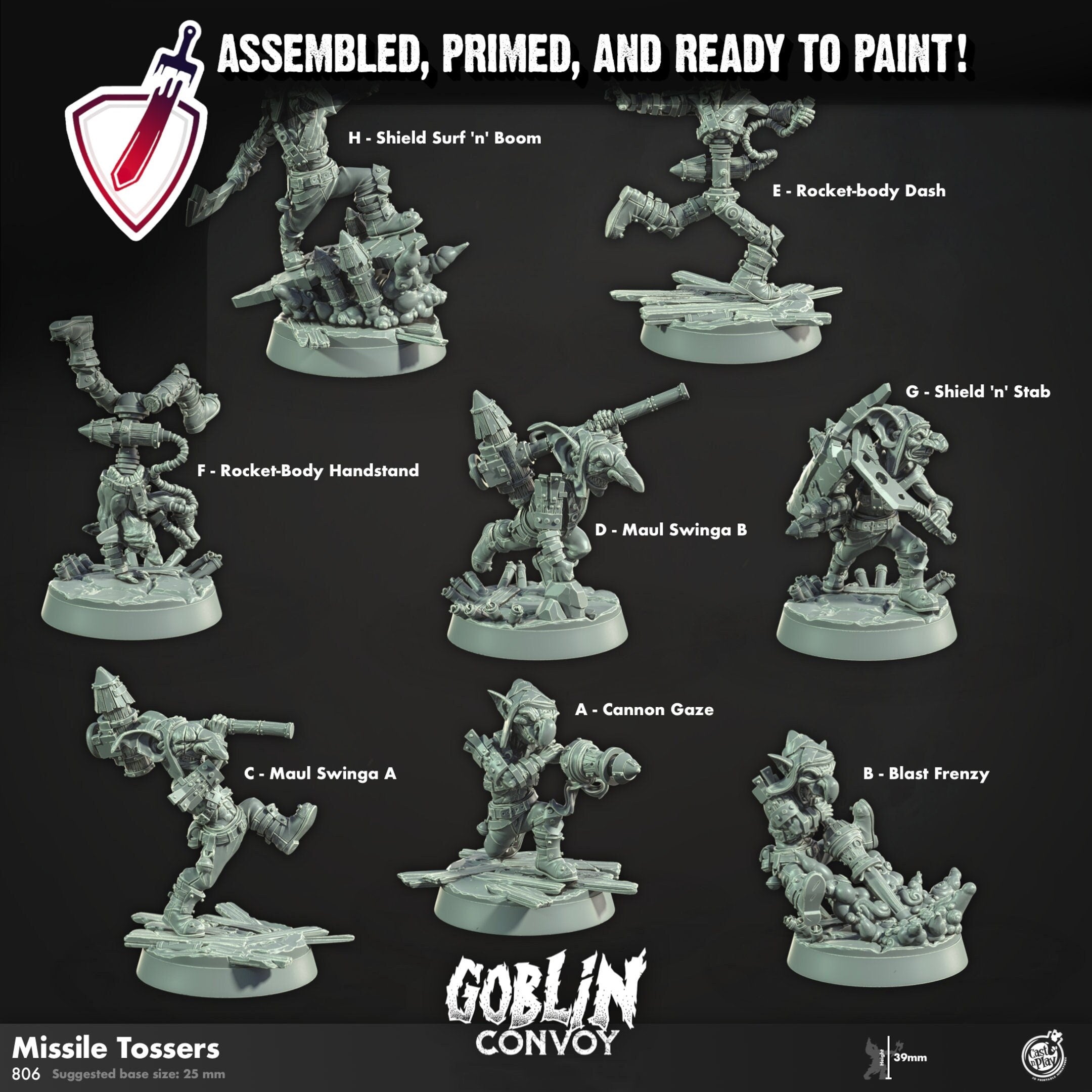 Goblin Missile Tossers | Miniatures by Cast n Play | Resin Mini For Tabletop Gaming, D&D, Pathfinder, and Painting | Assembled and Primed - Brush and Battle