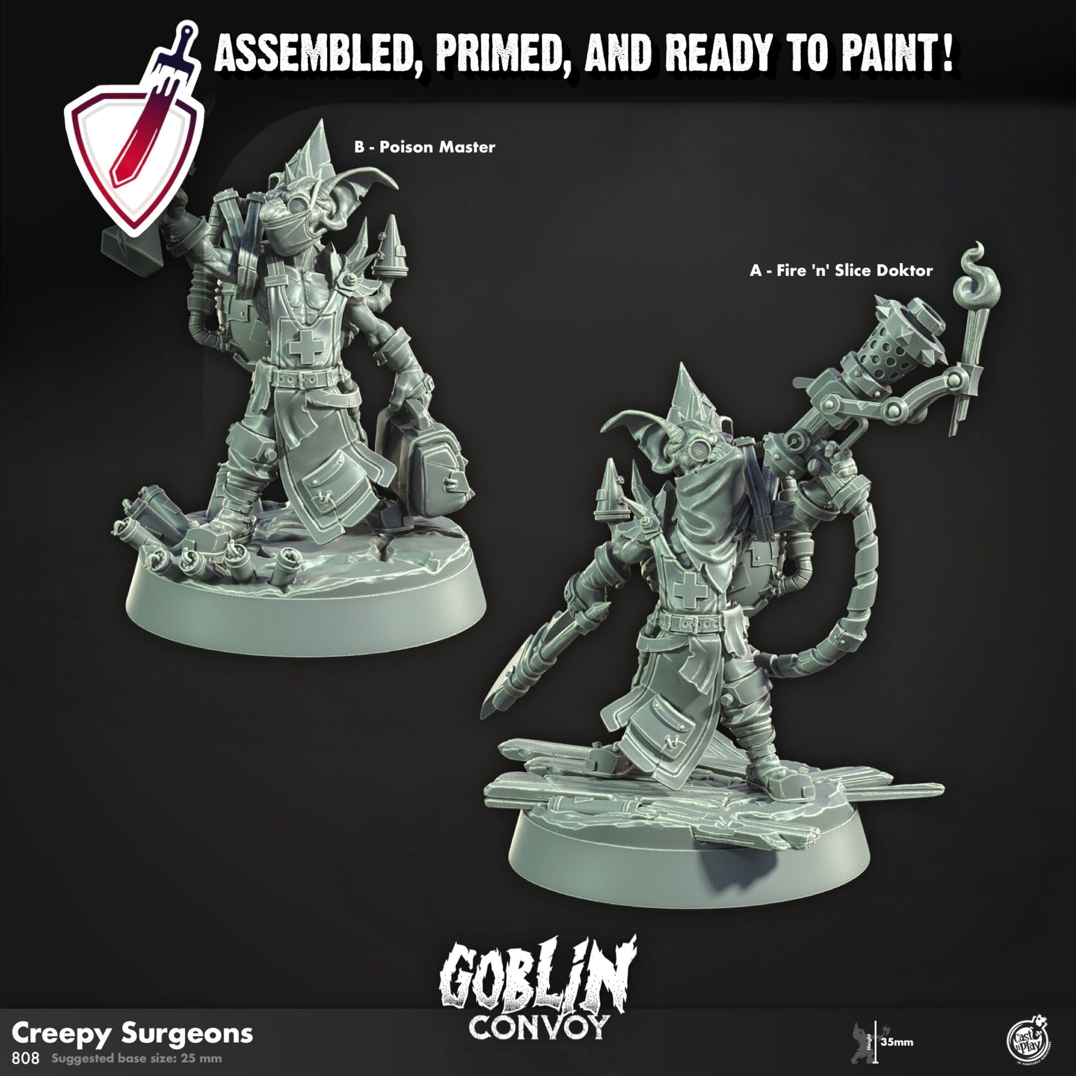 Creepy Goblin Surgeons | Miniatures by Cast n Play | Resin Mini For Tabletop Gaming, D&D, Pathfinder, and Painting | Assembled and Primed - Brush and Battle