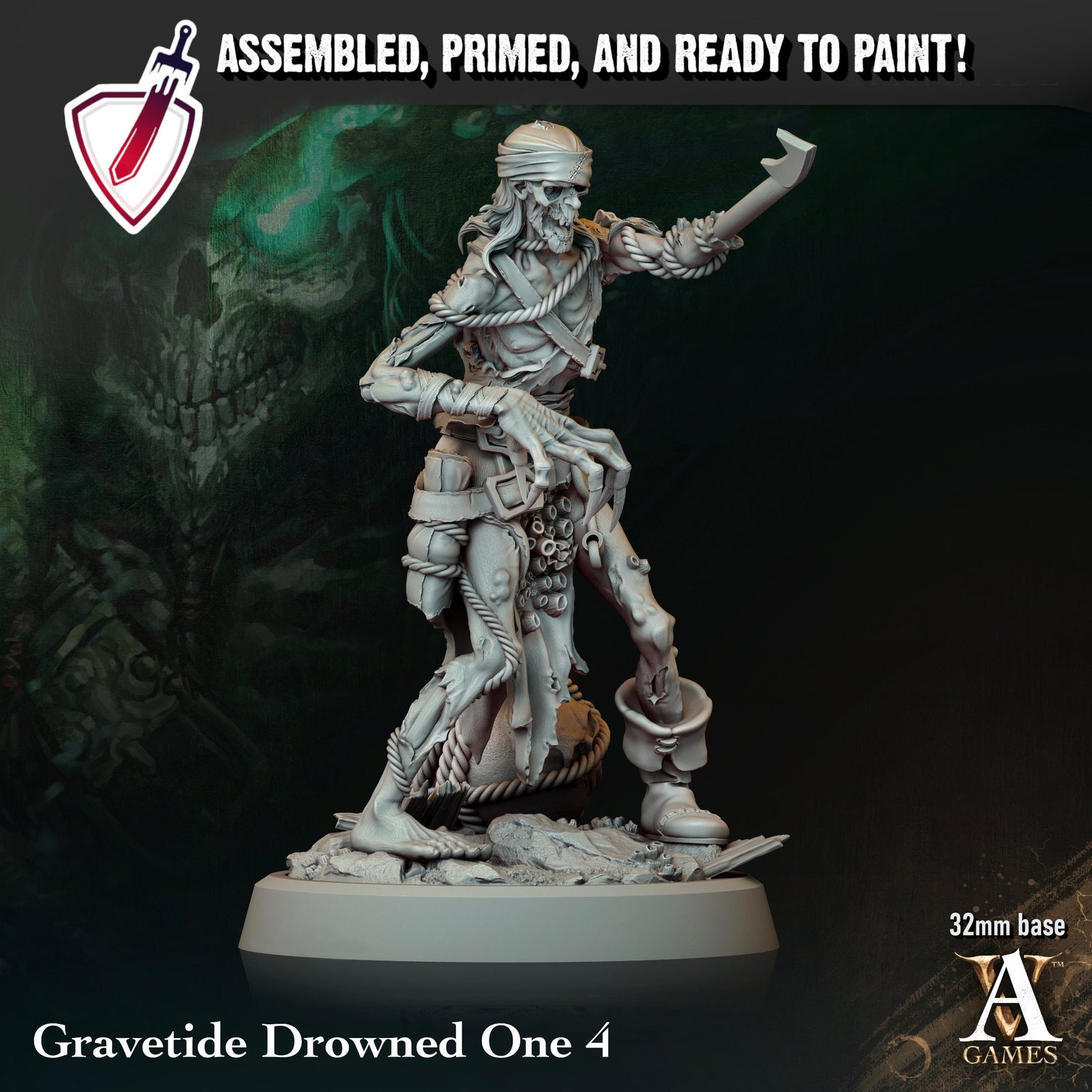 Gravetide Drowned One | Miniatures by Archvillain Games | Resin Mini for Tabletop Gaming, D&D, Pathfinder, Painting | Assembled and Primed - Brush and Battle