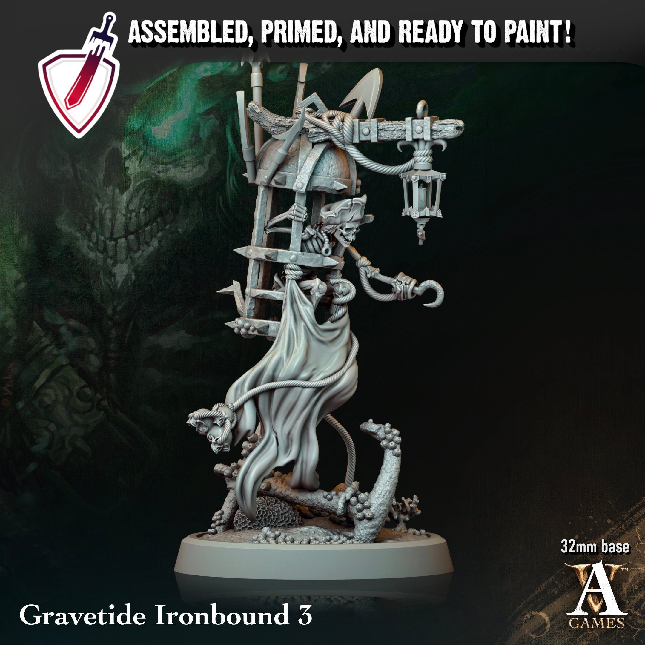 Gravetide Ironbound | Miniatures by Archvillain Games | Resin Mini for Tabletop Gaming, D&D, Pathfinder, and Painting | Assembled and Primed - Brush and Battle