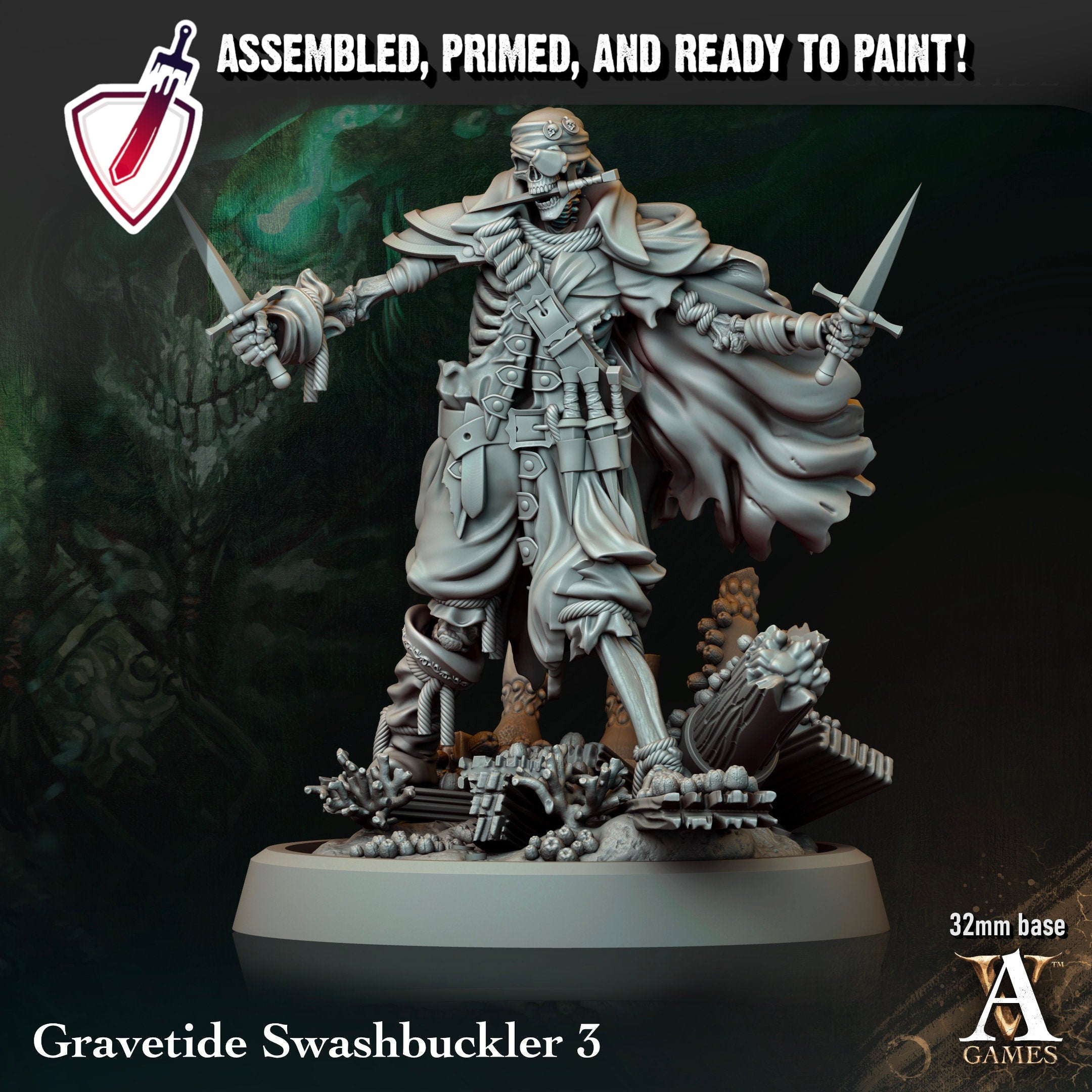 Gravetide Swashbucklers | Miniatures by Archvillain Games | Resin Mini for Tabletop Gaming, D&D, Pathfinder, Painting | Assembled and Primed - Brush and Battle