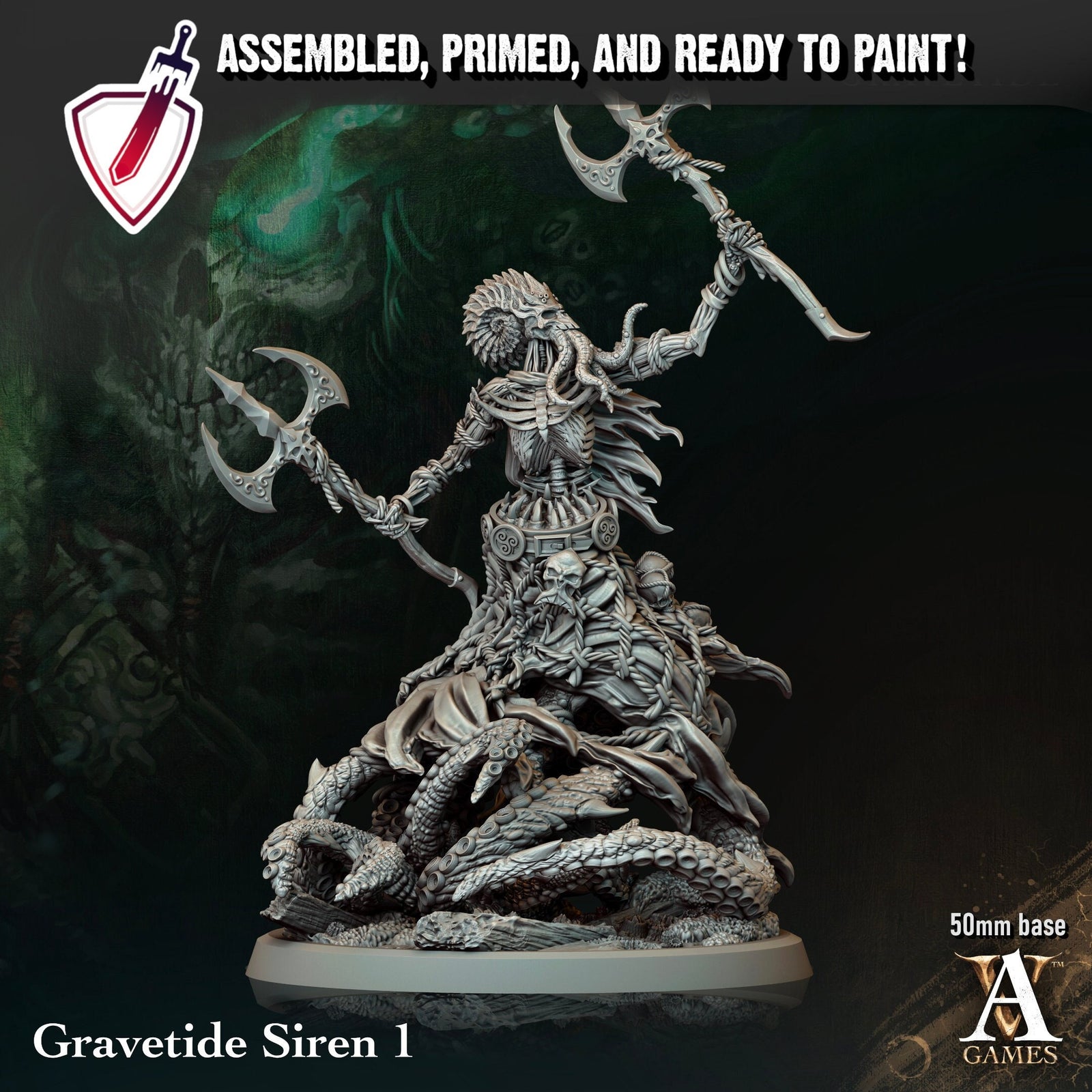 Gravetide Sirens | Miniatures by Archvillain Games | Resin Mini for Tabletop Gaming, D&D, Pathfinder, Painting | Assembled and Primed - Brush and Battle