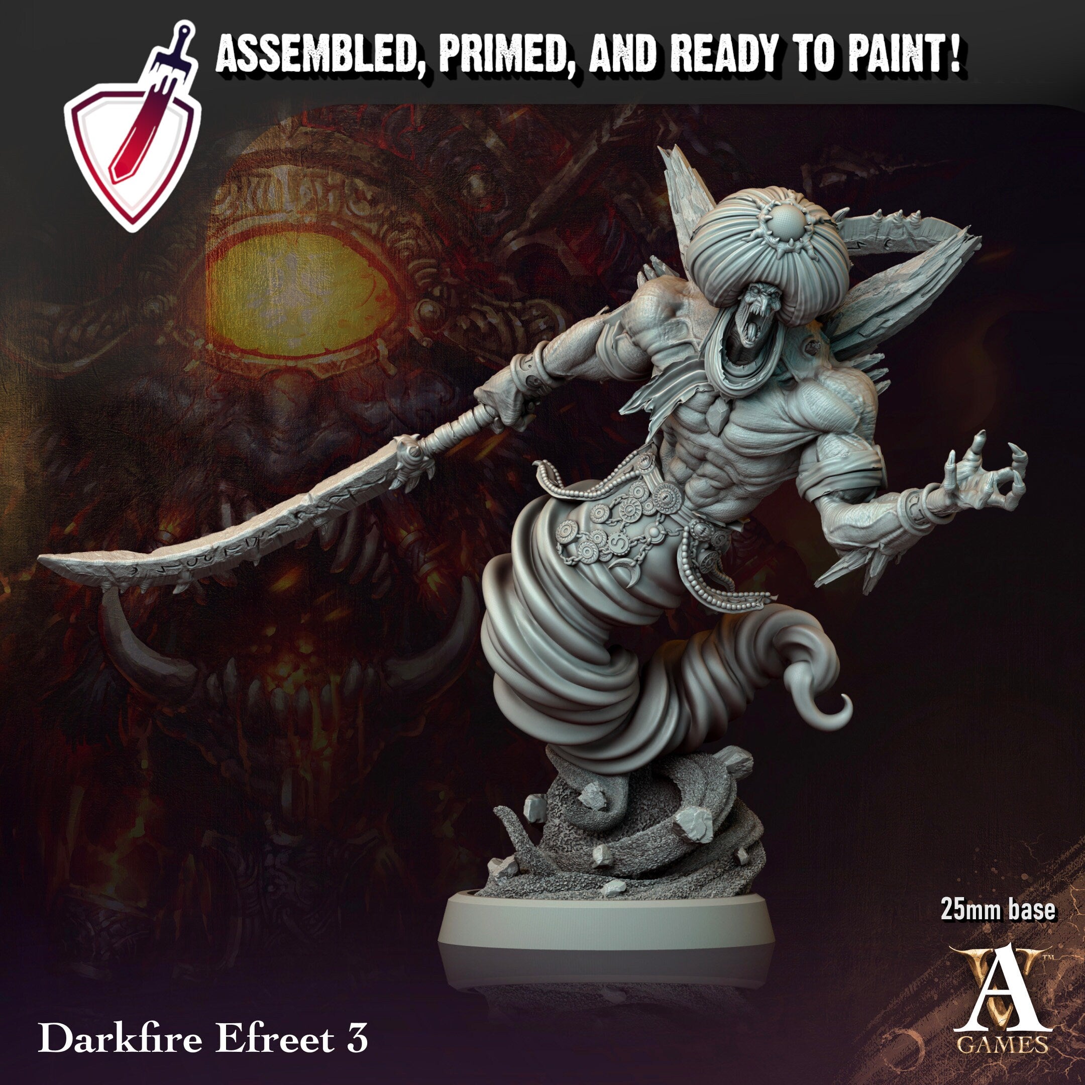Darkfire Efreet | Miniatures by Archvillain Games | Resin Mini for Tabletop Gaming, D&D, Pathfinder, and Painting | Assembled and Primed - Brush and Battle