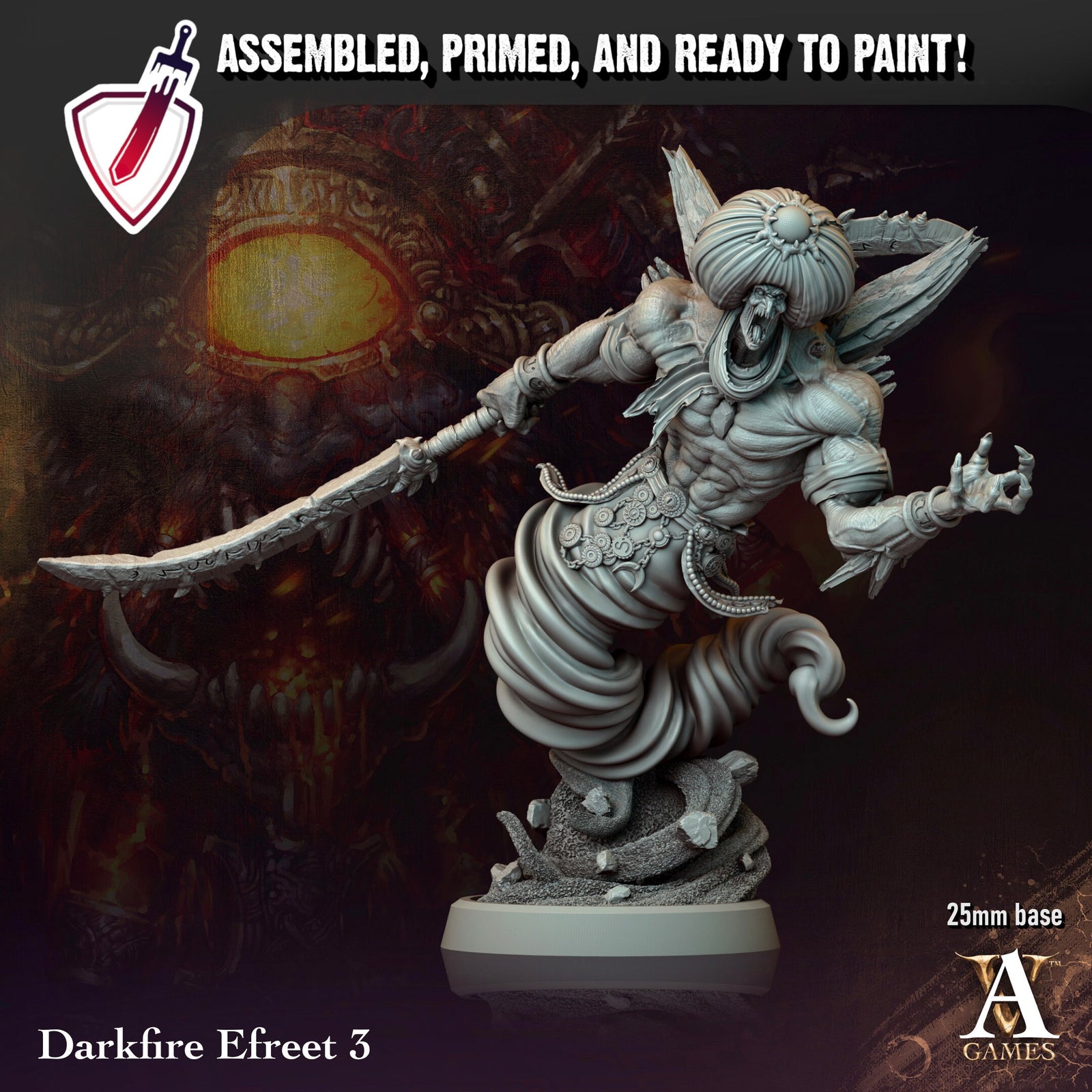Darkfire Efreet | Miniatures by Archvillain Games | Resin Mini for Tabletop Gaming, D&D, Pathfinder, and Painting | Assembled and Primed - Brush and Battle