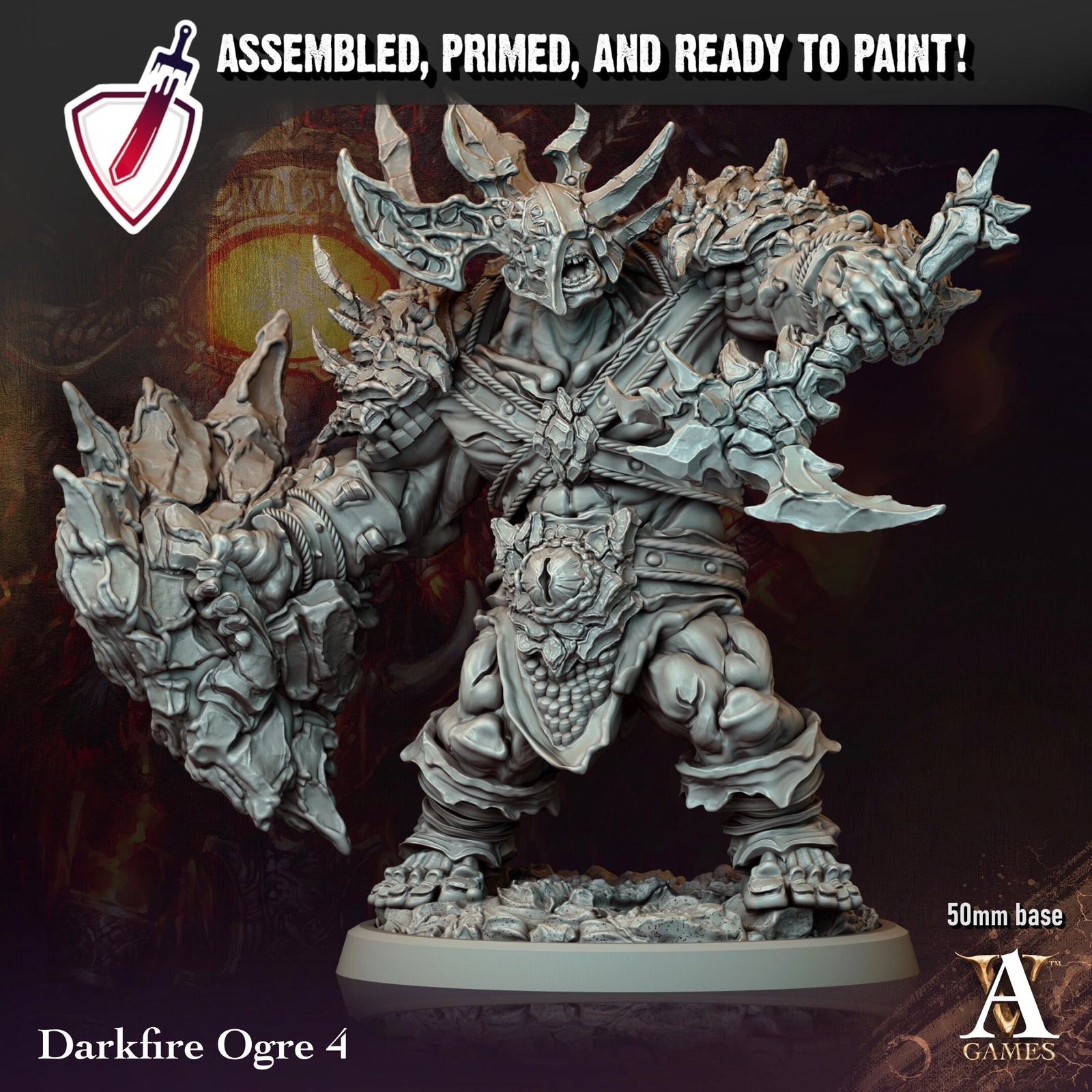Darkfire Ogres | Miniatures by Archvillain Games | Resin Mini for Tabletop Gaming, D&D, Pathfinder, and Painting | Assembled and Primed - Brush and Battle