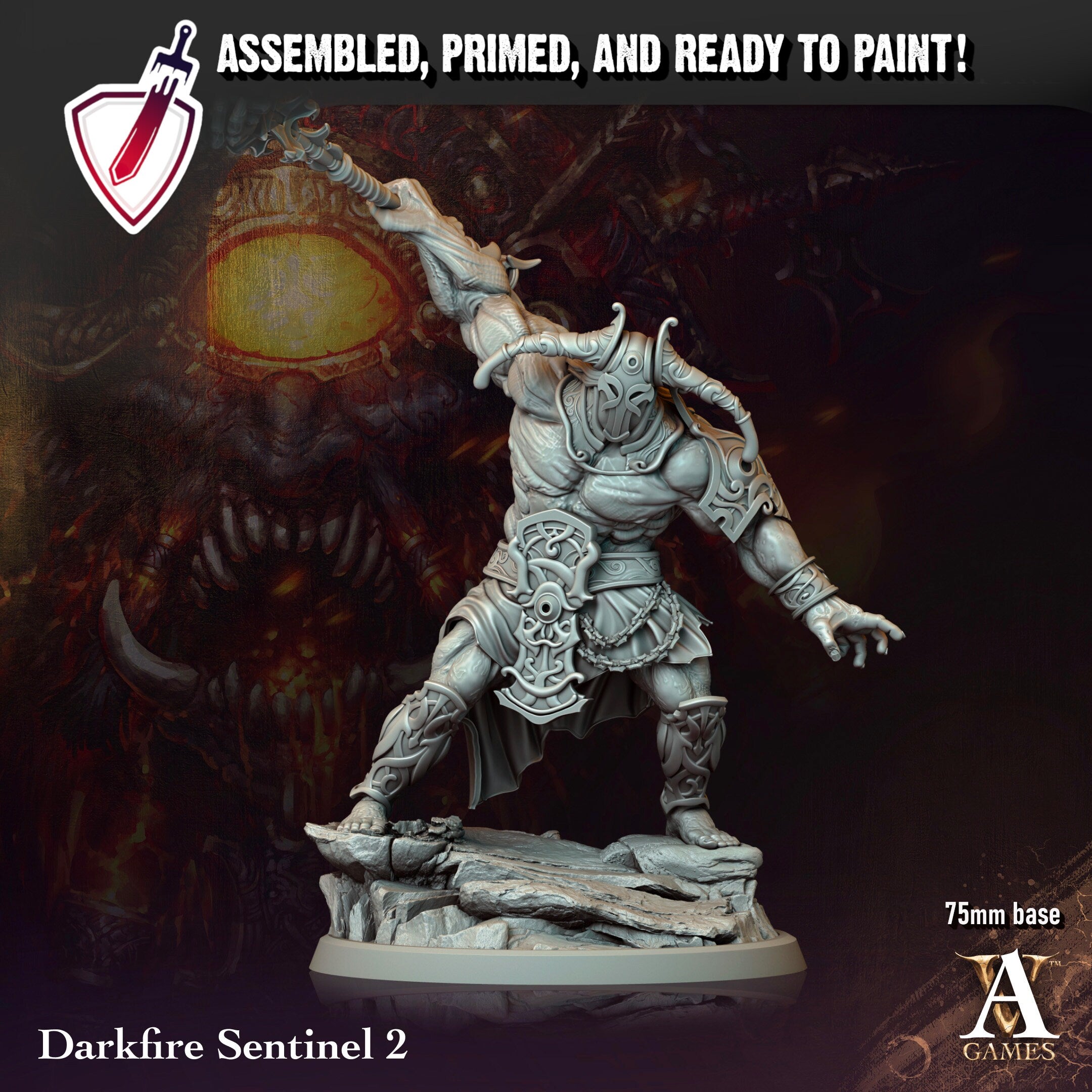 Darkfire Sentinel | Miniatures by Archvillain Games | Resin Mini for Tabletop Gaming, D&D, Pathfinder, and Painting | Assembled and Primed - Brush and Battle