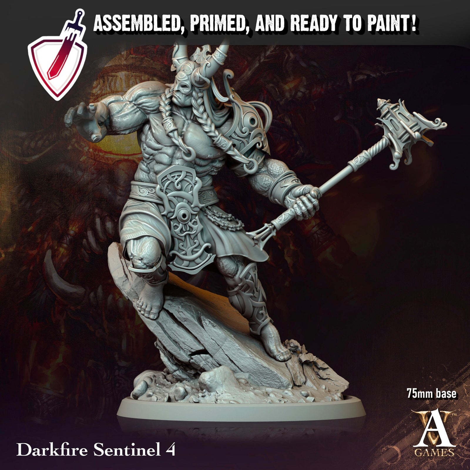 Darkfire Sentinel | Miniatures by Archvillain Games | Resin Mini for Tabletop Gaming, D&D, Pathfinder, and Painting | Assembled and Primed - Brush and Battle