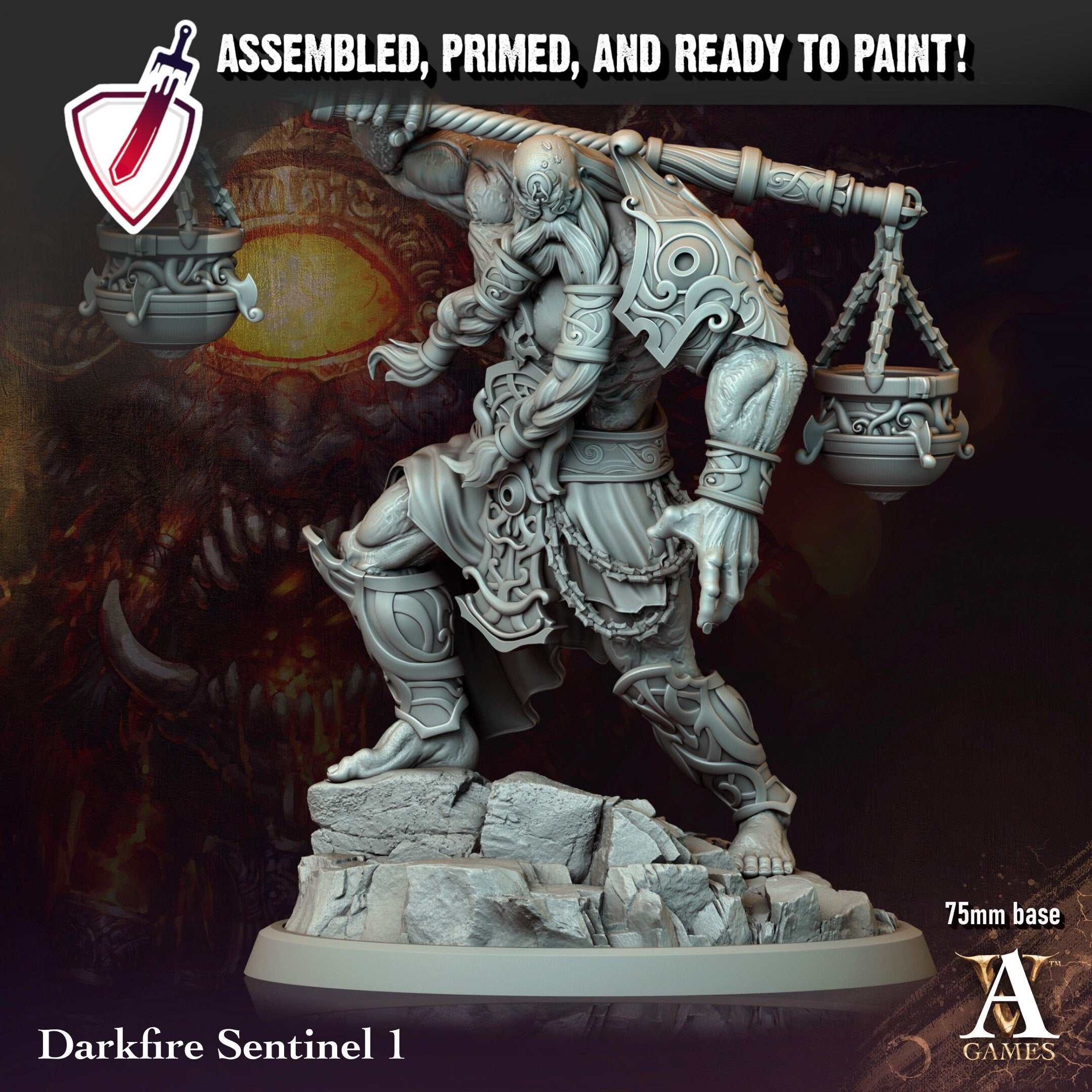 Darkfire Sentinel | Miniatures by Archvillain Games | Resin Mini for Tabletop Gaming, D&D, Pathfinder, and Painting | Assembled and Primed - Brush and Battle