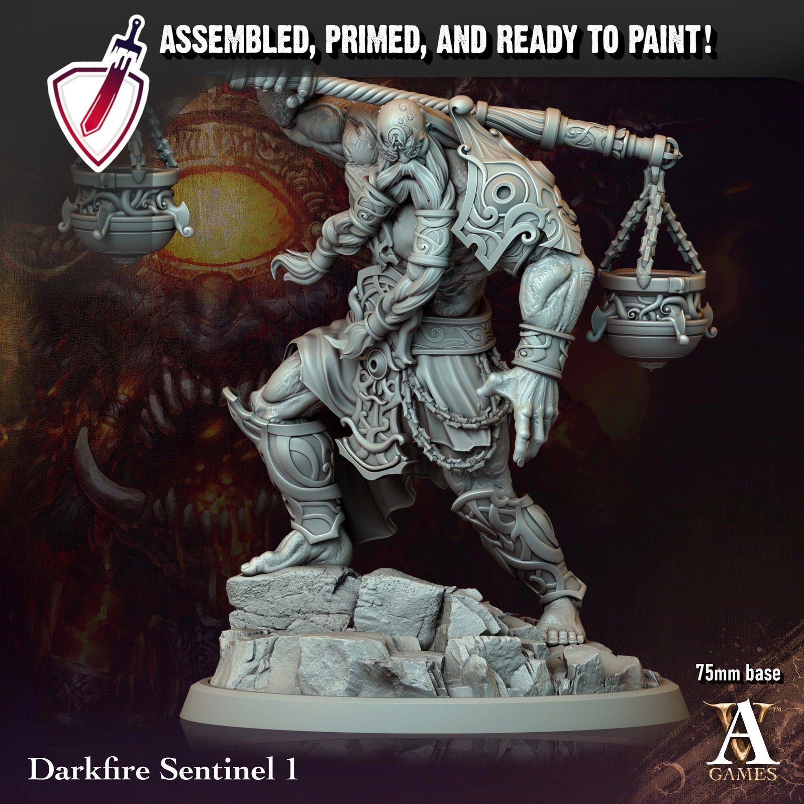 Darkfire Sentinel | Miniatures by Archvillain Games | Resin Mini for Tabletop Gaming, D&D, Pathfinder, and Painting | Assembled and Primed - Brush and Battle