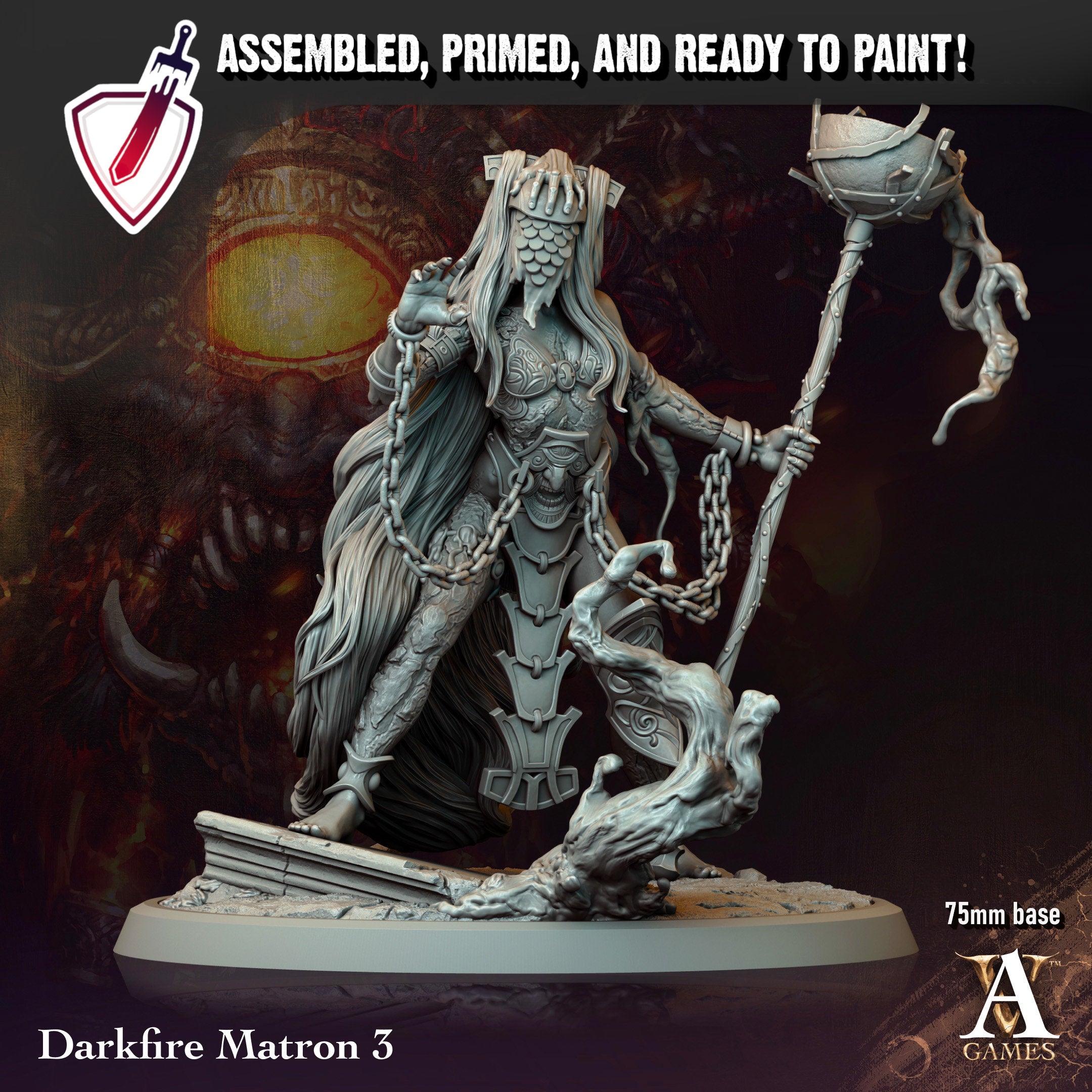 Darkfire Matrons | Miniatures by Archvillain Games | Resin Mini for Tabletop Gaming, D&D, Pathfinder, and Painting | Assembled and Primed - Brush and Battle