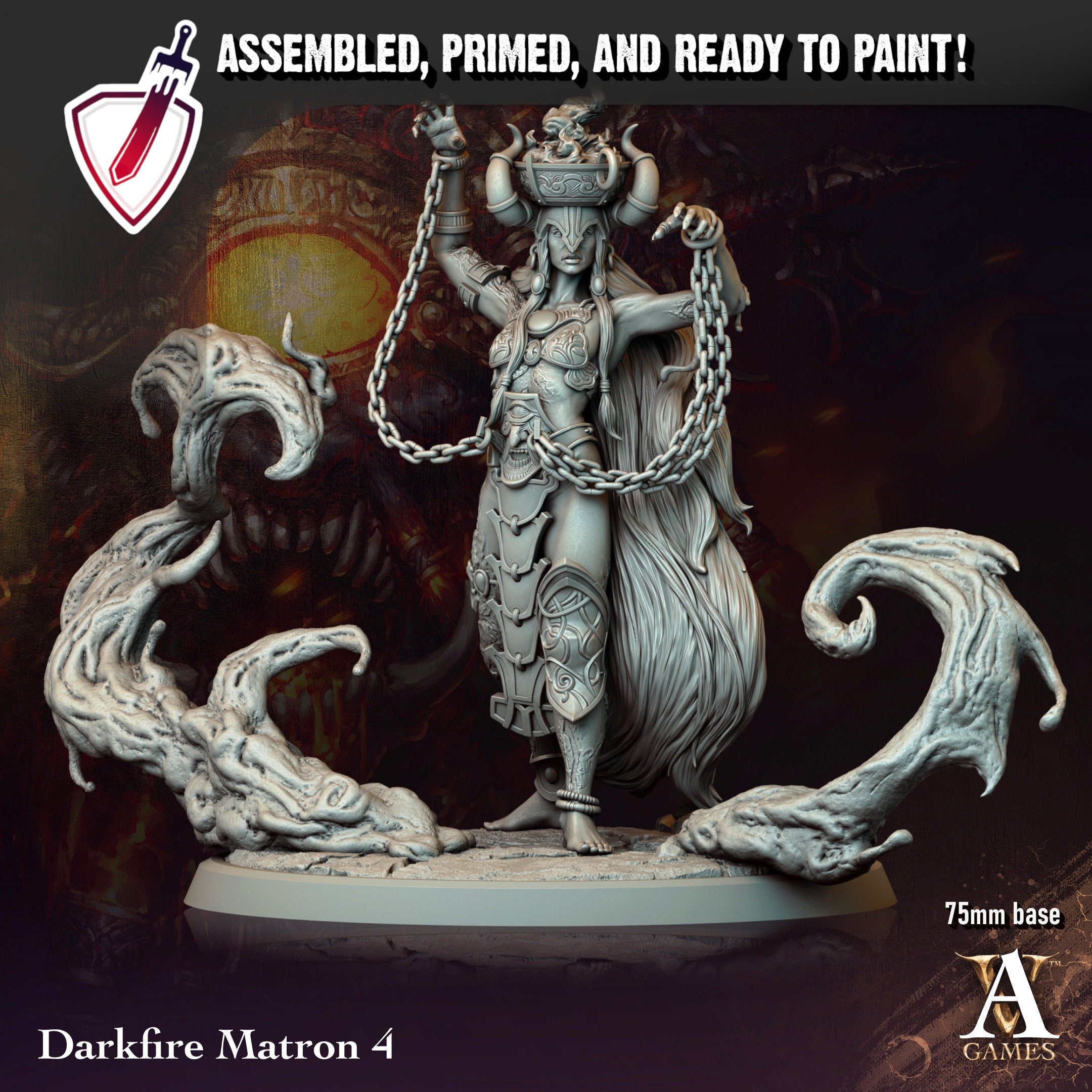 Darkfire Matrons | Miniatures by Archvillain Games | Resin Mini for Tabletop Gaming, D&D, Pathfinder, and Painting | Assembled and Primed - Brush and Battle