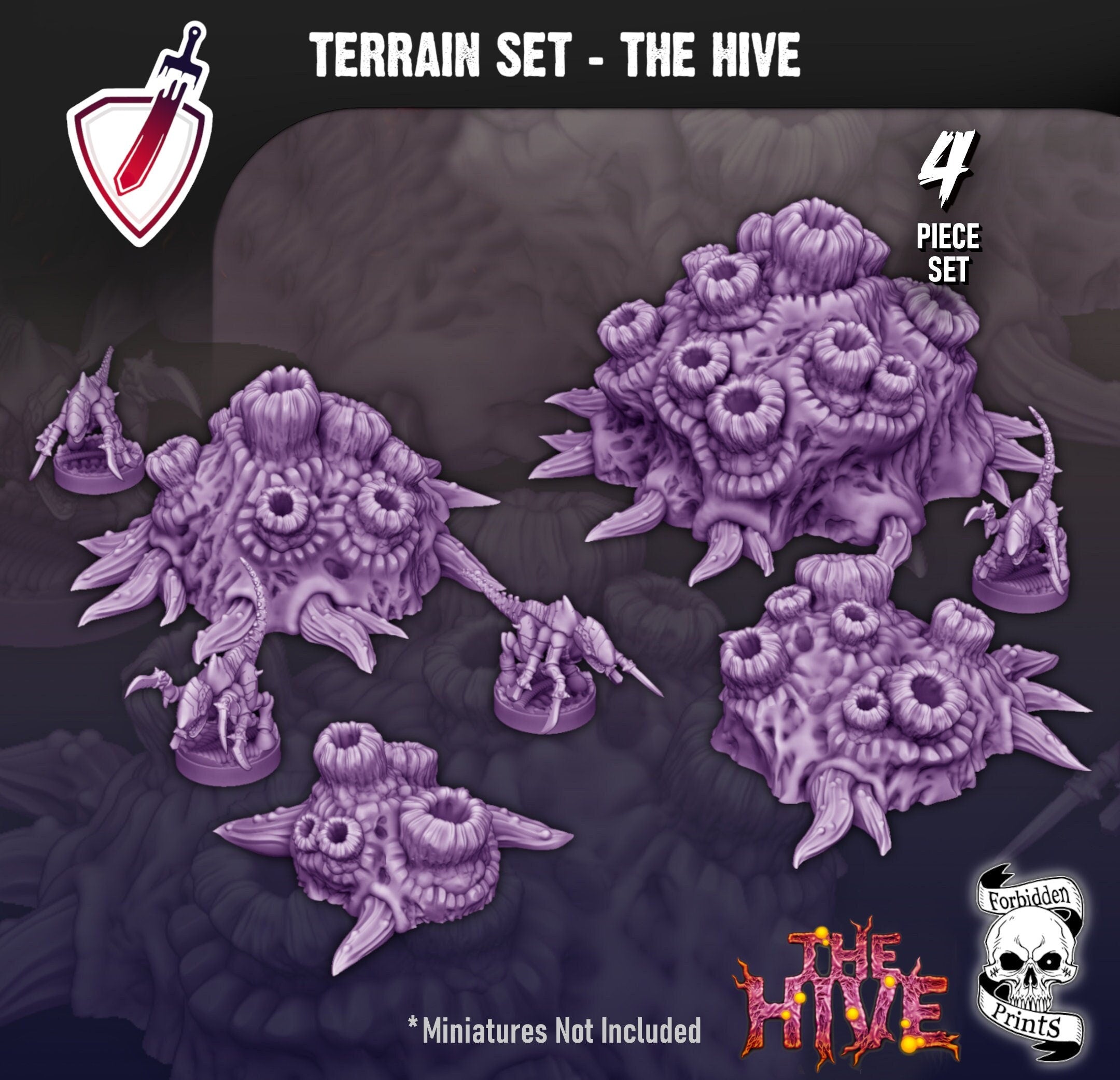 The Hive | Tabletop Scatter Terrain Set | By Forbidden Prints | Alien Bug Planet Themed Terrain Great for Any 28mm or 32mm Tabletop Wargame! - Brush and Battle