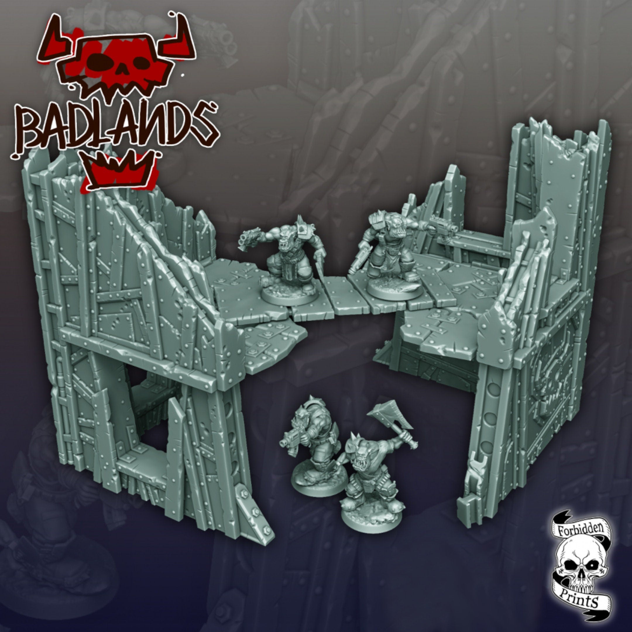 Badlands Orc Base | Tabletop Terrain Set | By Forbidden Prints | Orc Scrap Themed Bundle Great for Any 28mm or 32mm Tabletop Wargame! - Brush and Battle