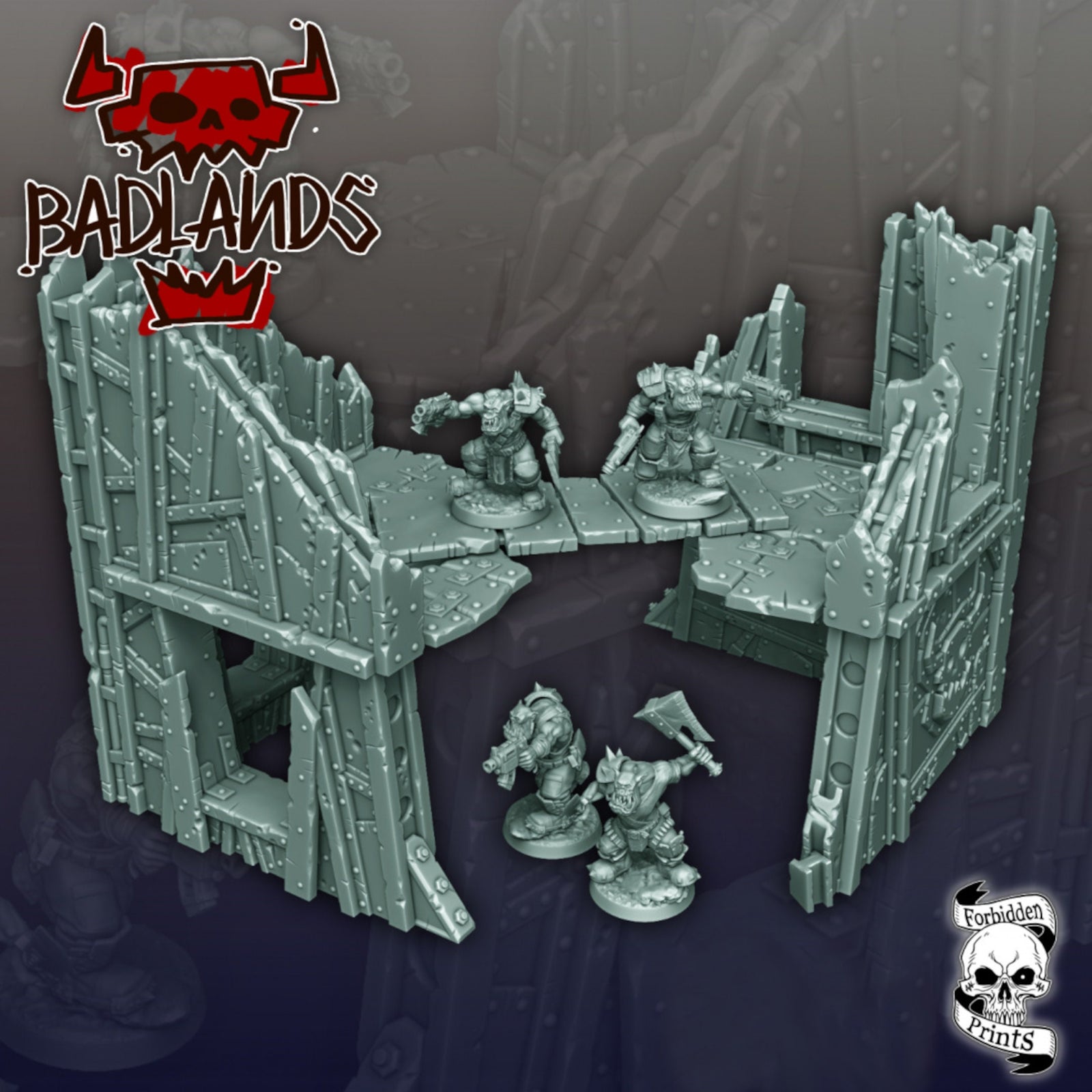 Badlands Orc Base | Tabletop Terrain Set | By Forbidden Prints | Orc Scrap Themed Bundle Great for Any 28mm or 32mm Tabletop Wargame! - Brush and Battle