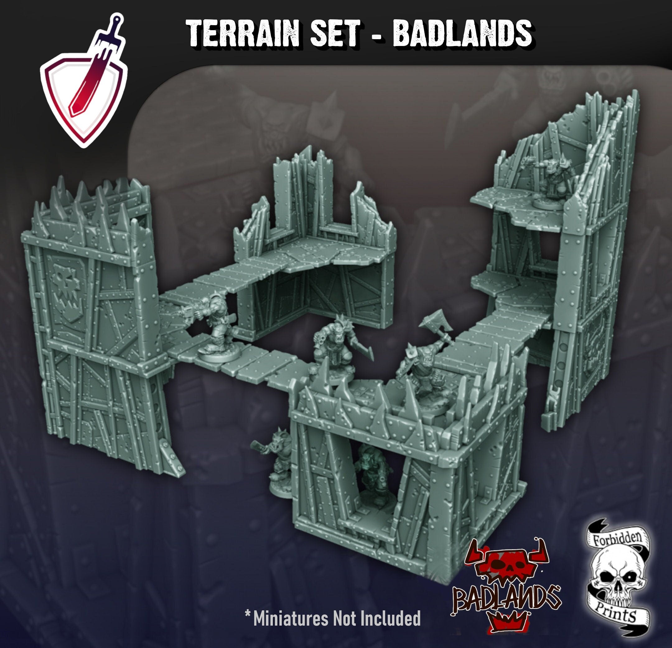 Badlands Orc Base | Tabletop Terrain Set | By Forbidden Prints | Orc Scrap Themed Bundle Great for Any 28mm or 32mm Tabletop Wargame! - Brush and Battle