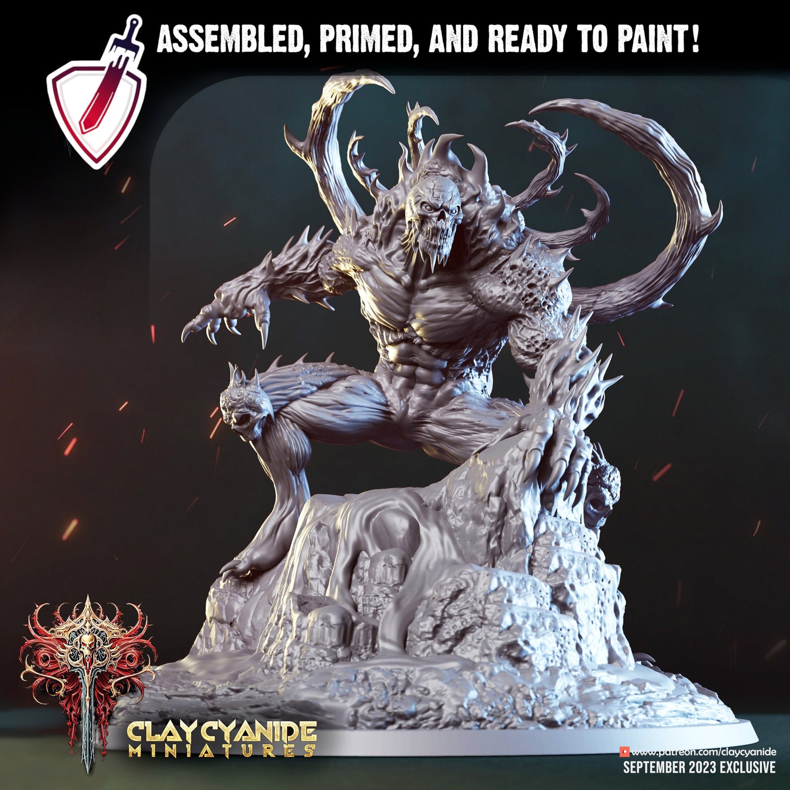Xalaxus the Bloodfiend | (Large) Miniature by Clay Cyanide | Resin Mini For Tabletop Gaming, D&D, Pathfinder, Painting | Assembled + Primed - Brush and Battle