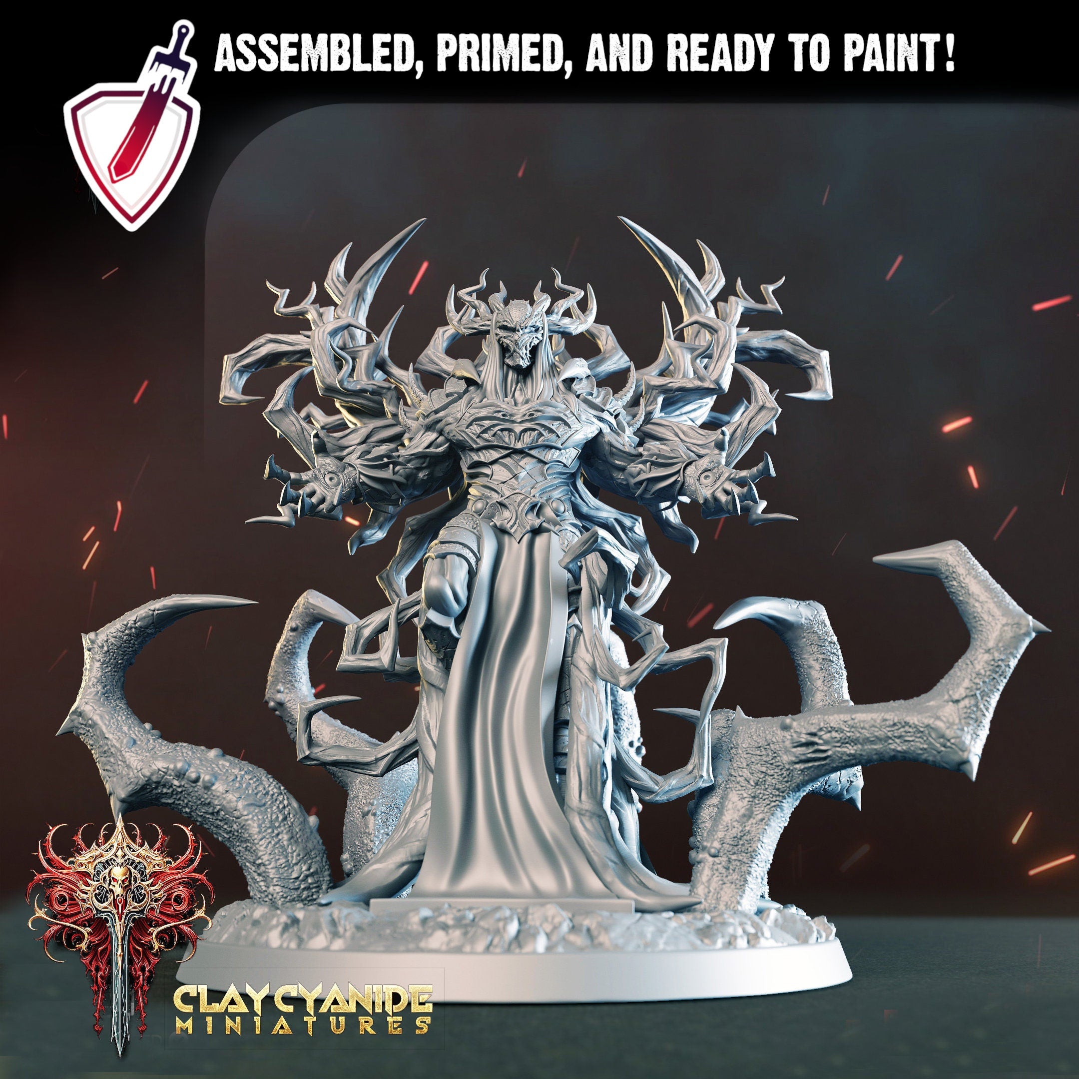 Jhask the Defiler | Miniature by Clay Cyanide | Resin Mini For Tabletop Gaming, D&D, Pathfinder, and Painting | Assembled and Primed - Brush and Battle