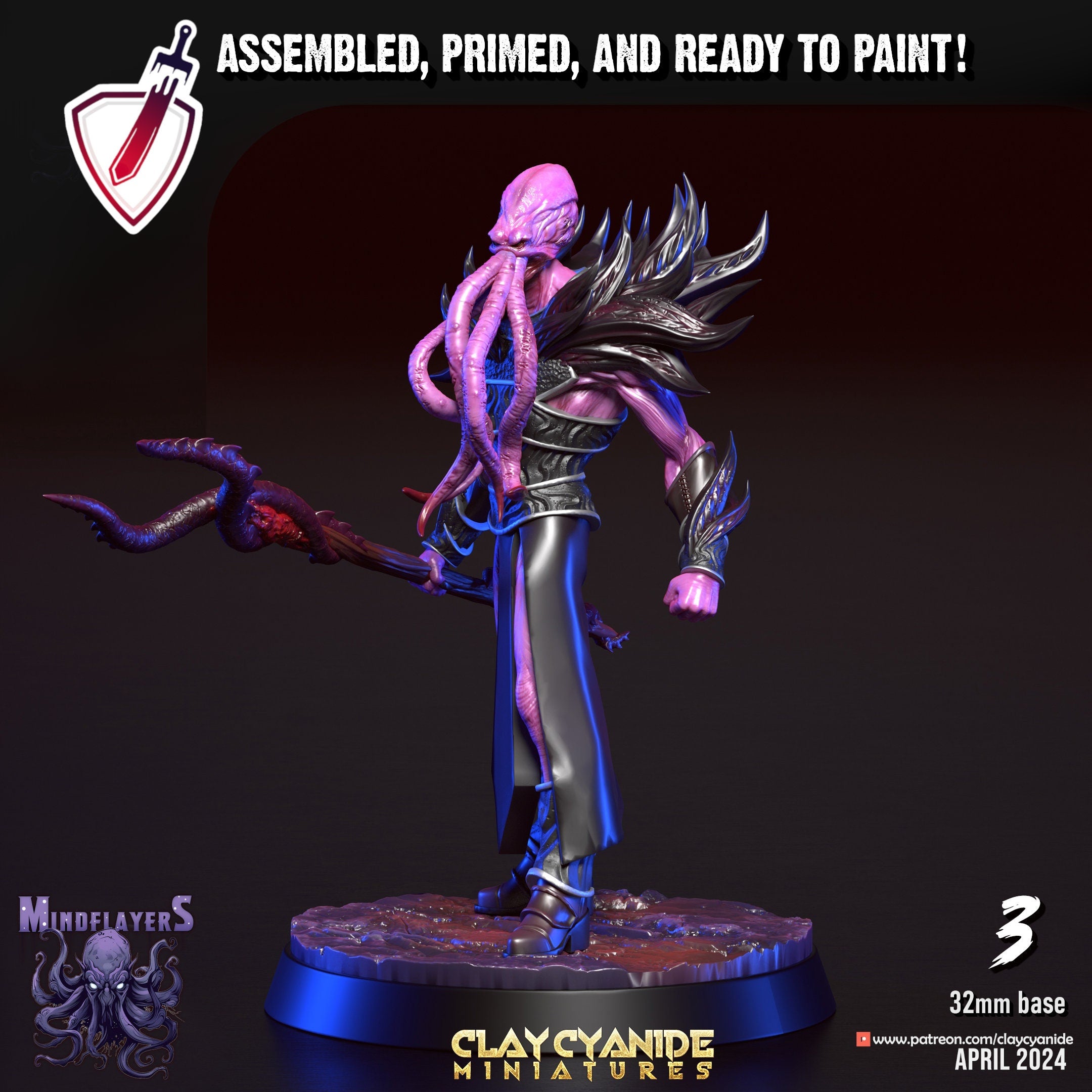 Mindflayers | Miniatures by Clay Cyanide | Resin Mini For Tabletop Gaming, D&D, Pathfinder, and Painting | Assembled and Primed - Brush and Battle