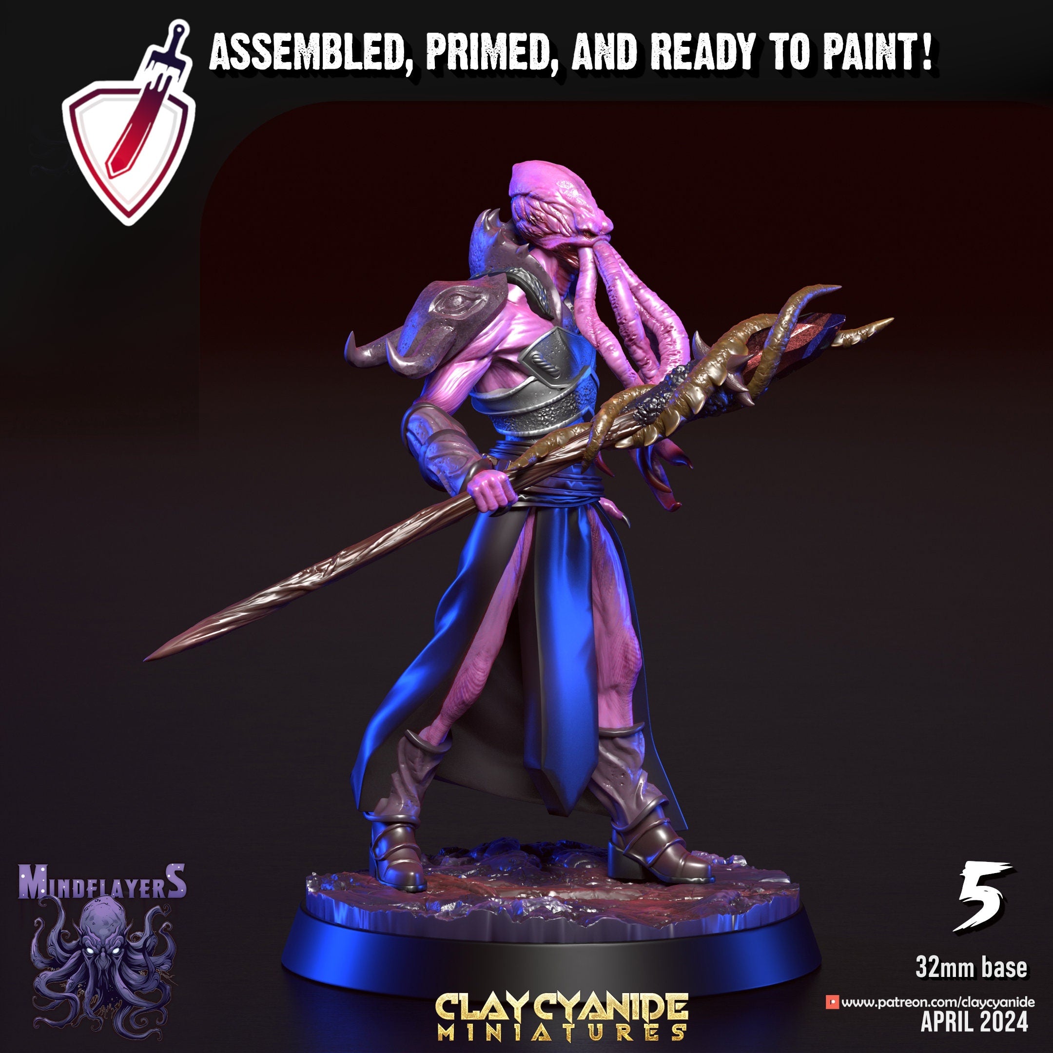 Mindflayers | Miniatures by Clay Cyanide | Resin Mini For Tabletop Gaming, D&D, Pathfinder, and Painting | Assembled and Primed - Brush and Battle