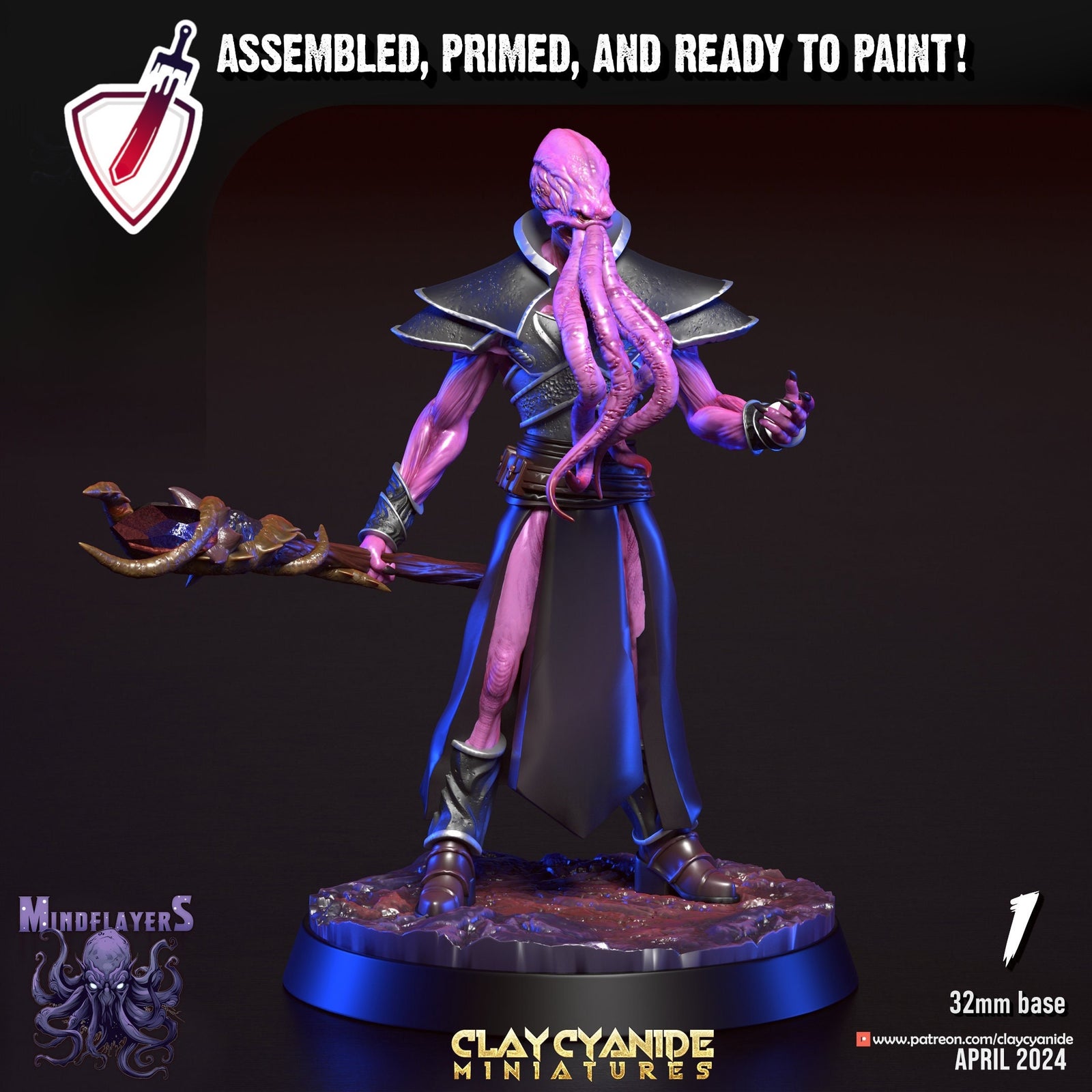 Mindflayers | Miniatures by Clay Cyanide | Resin Mini For Tabletop Gaming, D&D, Pathfinder, and Painting | Assembled and Primed - Brush and Battle