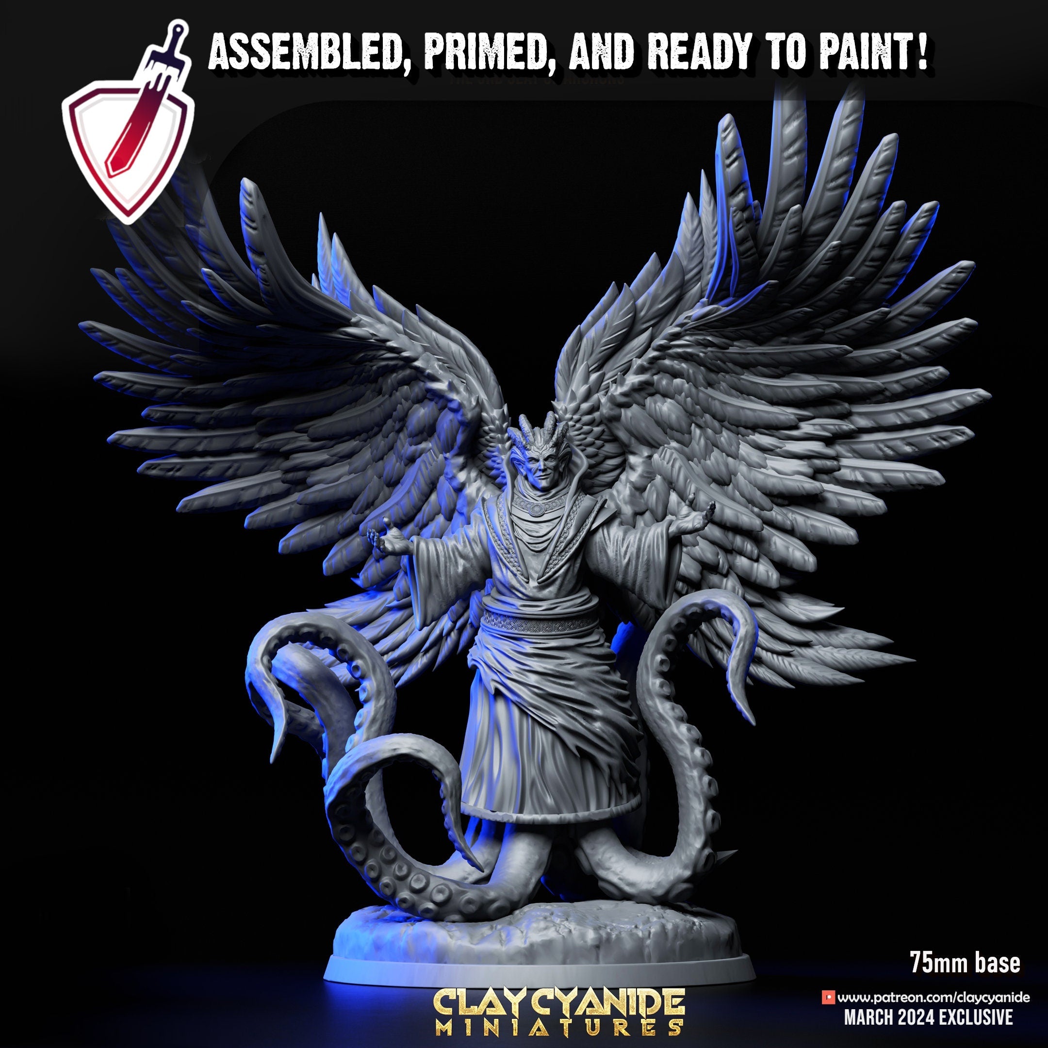Raphael | (Large) Miniature by Clay Cyanide | Resin Mini For Tabletop Gaming, D&D, Pathfinder, and Painting | Assembled and Primed - Brush and Battle