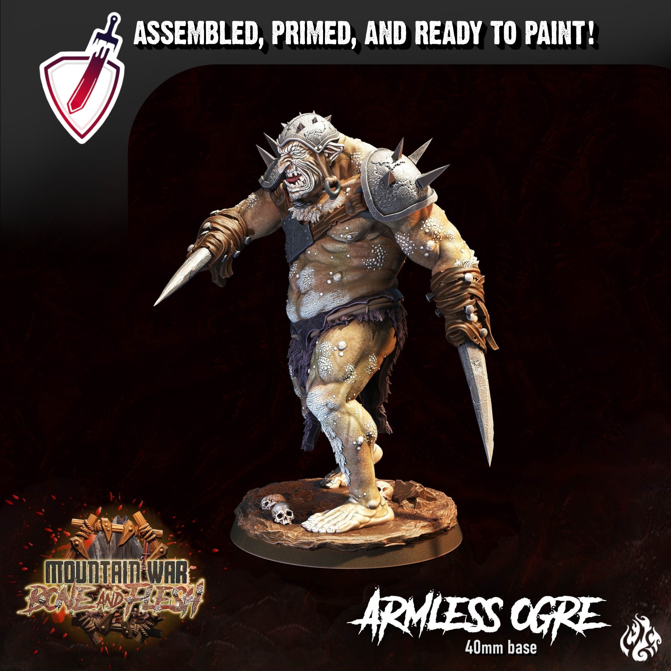 Armless Ogre | Miniature by Crippled God Foundry | Resin Mini For Tabletop Gaming, D&D, Pathfinder, and Painting | Assembled and Primed - Brush and Battle
