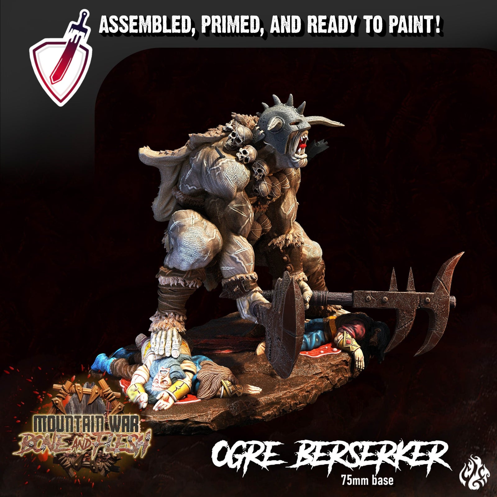 Ogre Berserker | Miniature by Crippled God Foundry | Resin Mini For Tabletop Gaming, D&D, Pathfinder, and Painting | Assembled and Primed - Brush and Battle