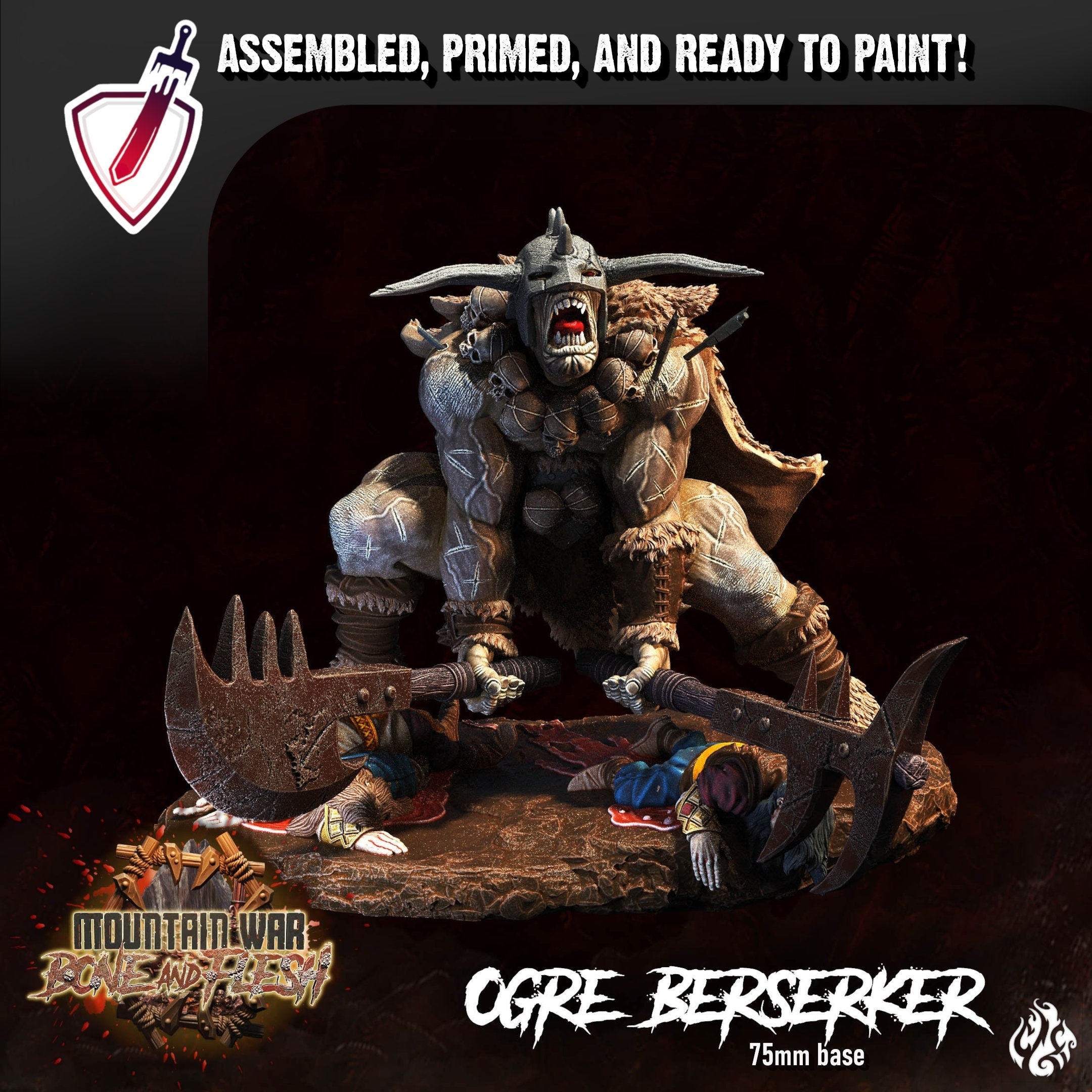 Ogre Berserker | Miniature by Crippled God Foundry | Resin Mini For Tabletop Gaming, D&D, Pathfinder, and Painting | Assembled and Primed - Brush and Battle