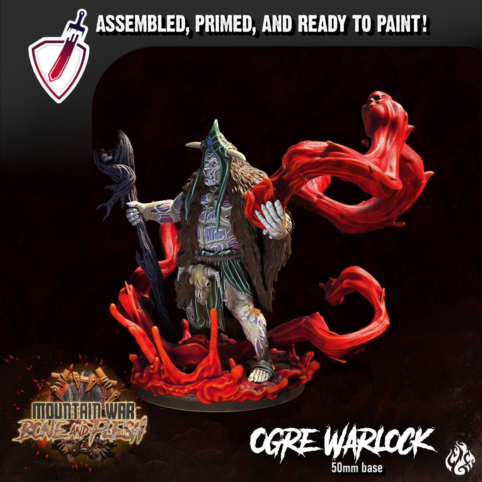 Ogre Blood Warlock | Miniature by Crippled God Foundry | Resin Mini For Tabletop Gaming, D&D, Pathfinder, Painting | Assembled and Primed - Brush and Battle