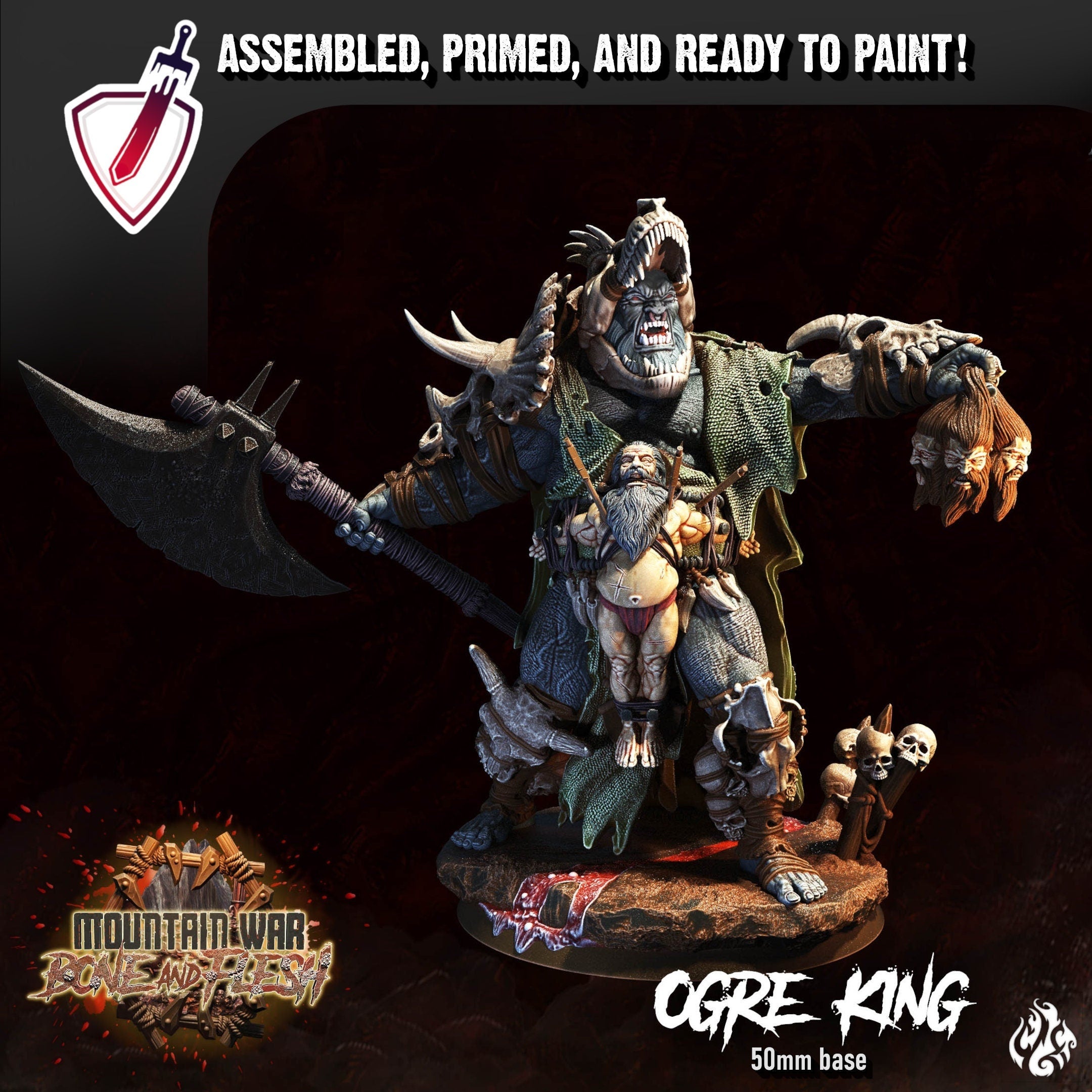 Ogre King | Miniature by Crippled God Foundry | Resin Mini For Tabletop Gaming, D&D, Pathfinder, and Painting | Assembled and Primed - Brush and Battle