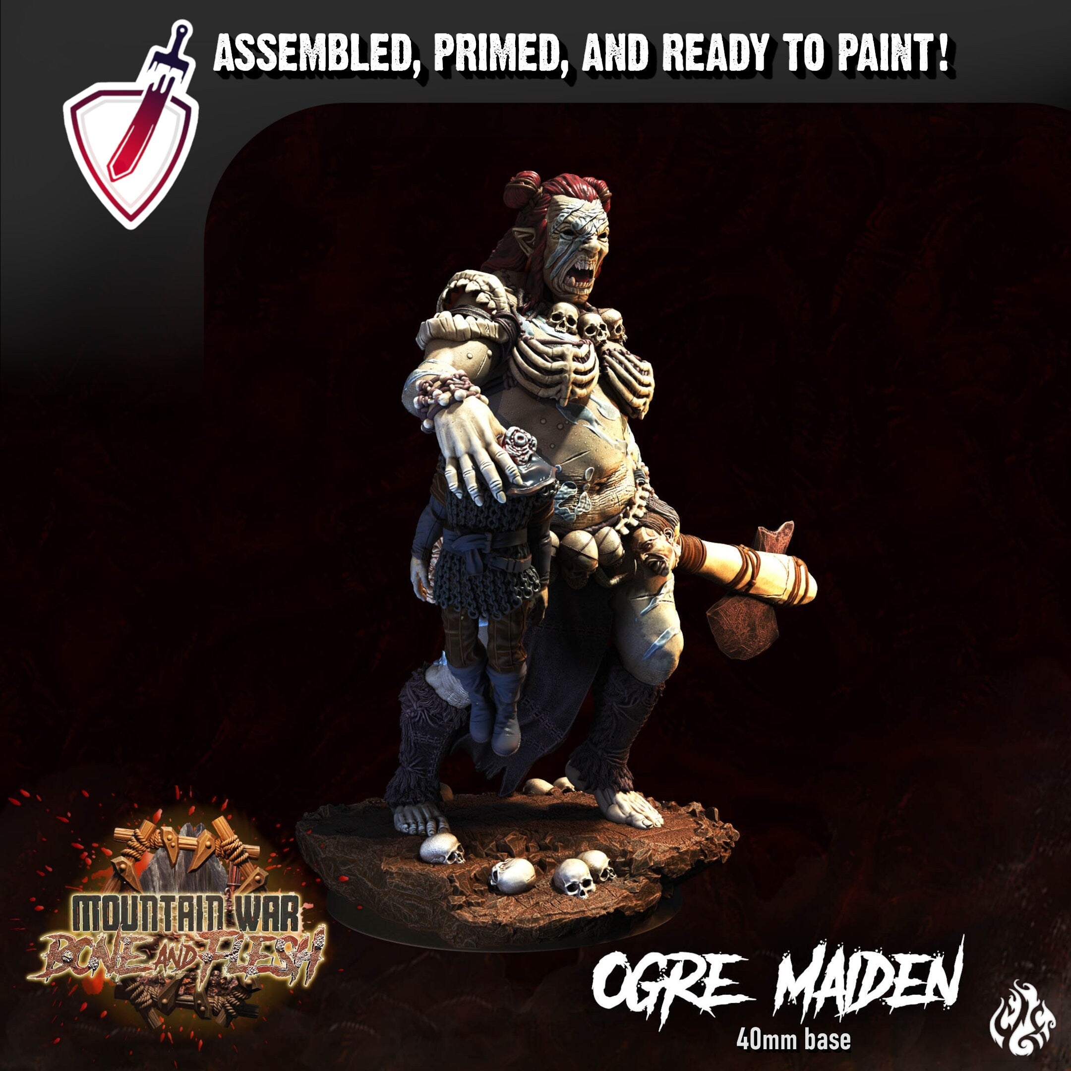 Ogre Maiden | Miniature by Crippled God Foundry | Resin Mini For Tabletop Gaming, D&D, Pathfinder, and Painting | Assembled and Primed - Brush and Battle