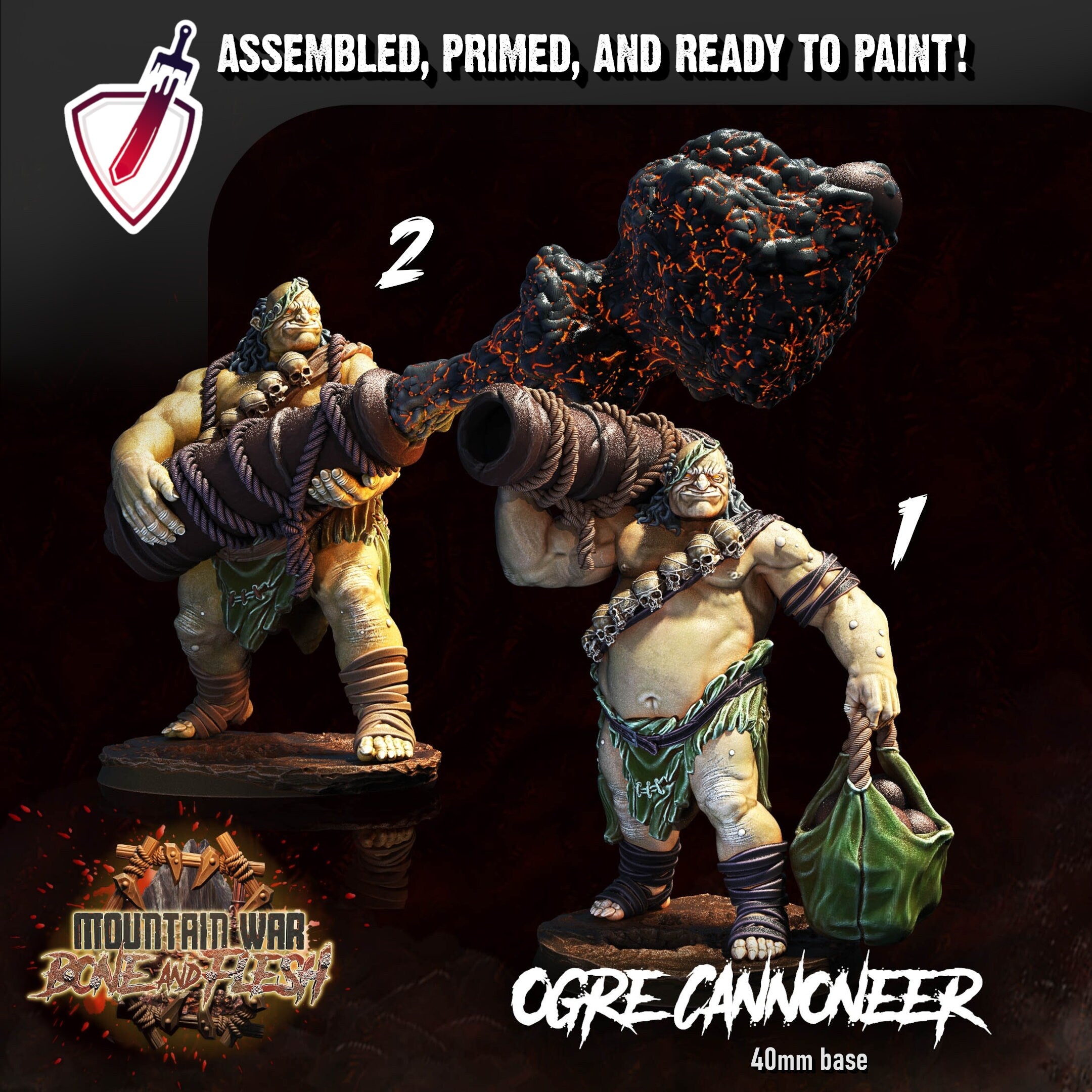 Ogre Cannoneers | Miniatures by Crippled God Foundry | Resin Mini For Tabletop Gaming, D&D, Pathfinder, and Painting | Assembled and Primed - Brush and Battle