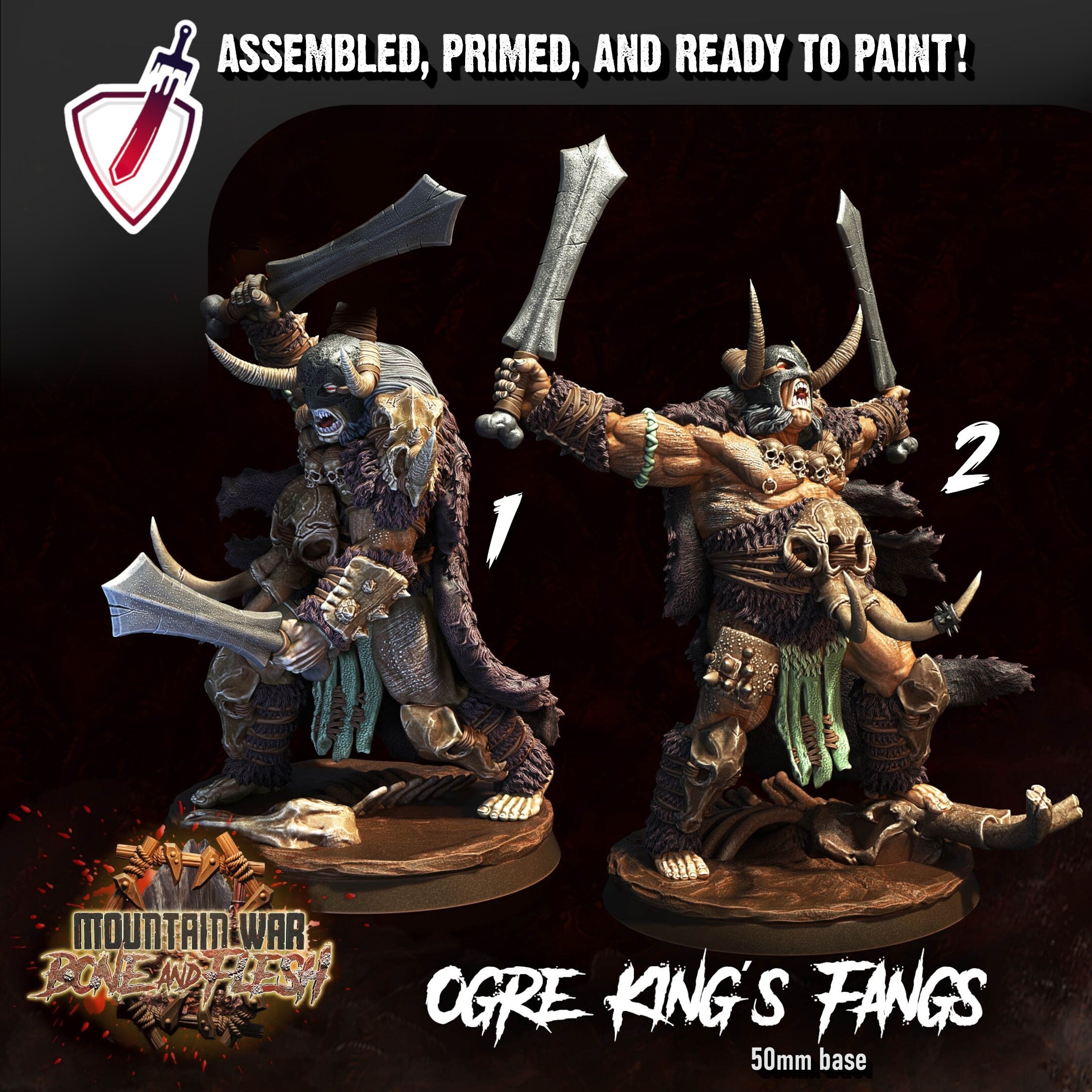 Ogre King's Fangs | Miniatures by Crippled God Foundry | Resin Mini For Tabletop Gaming, D&D, Pathfinder, Painting | Assembled and Primed - Brush and Battle