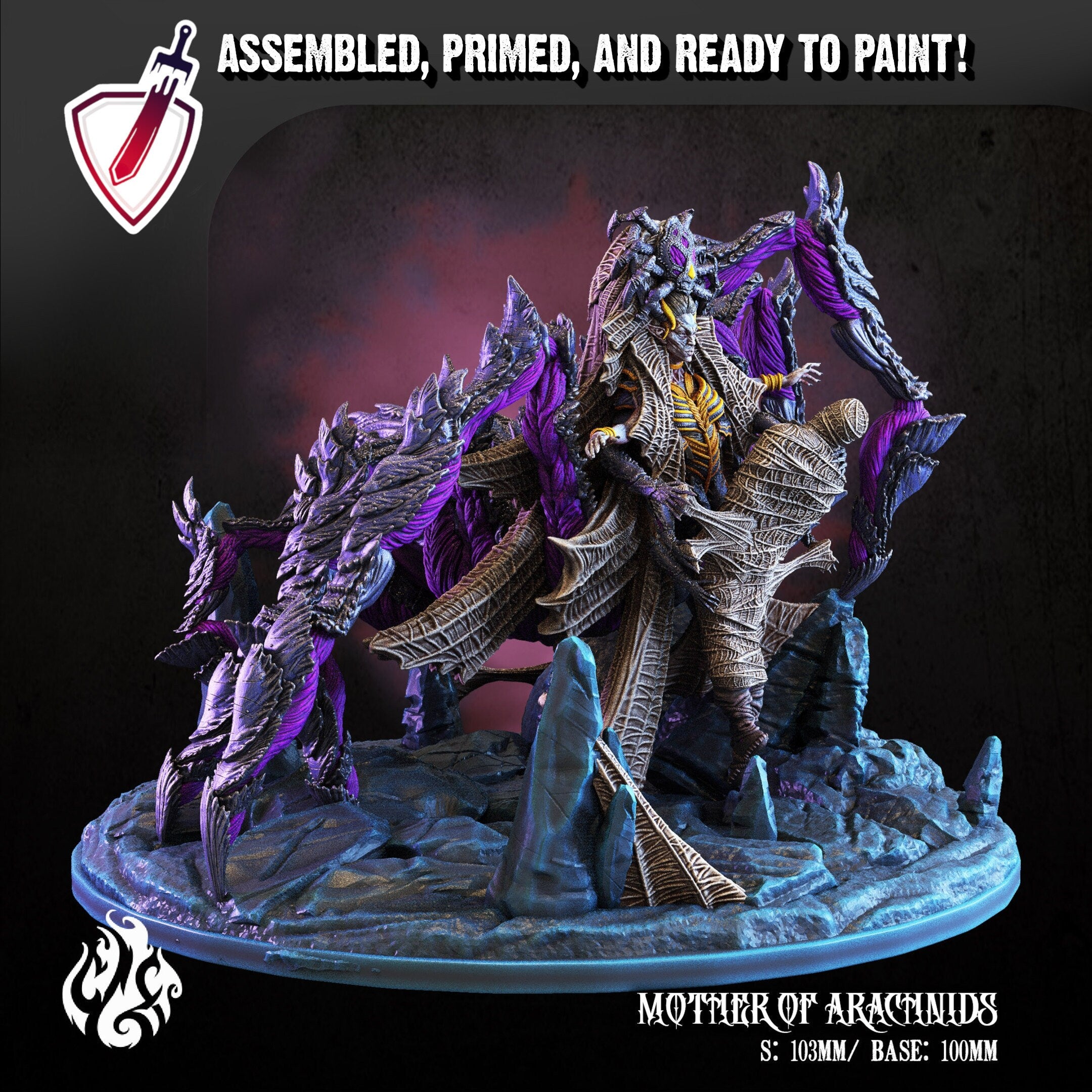 Mother of Arachnids | Miniature by Crippled God Foundry | Resin Mini For Tabletop Gaming, D&D, Pathfinder, Painting | Assembled and Primed - Brush and Battle