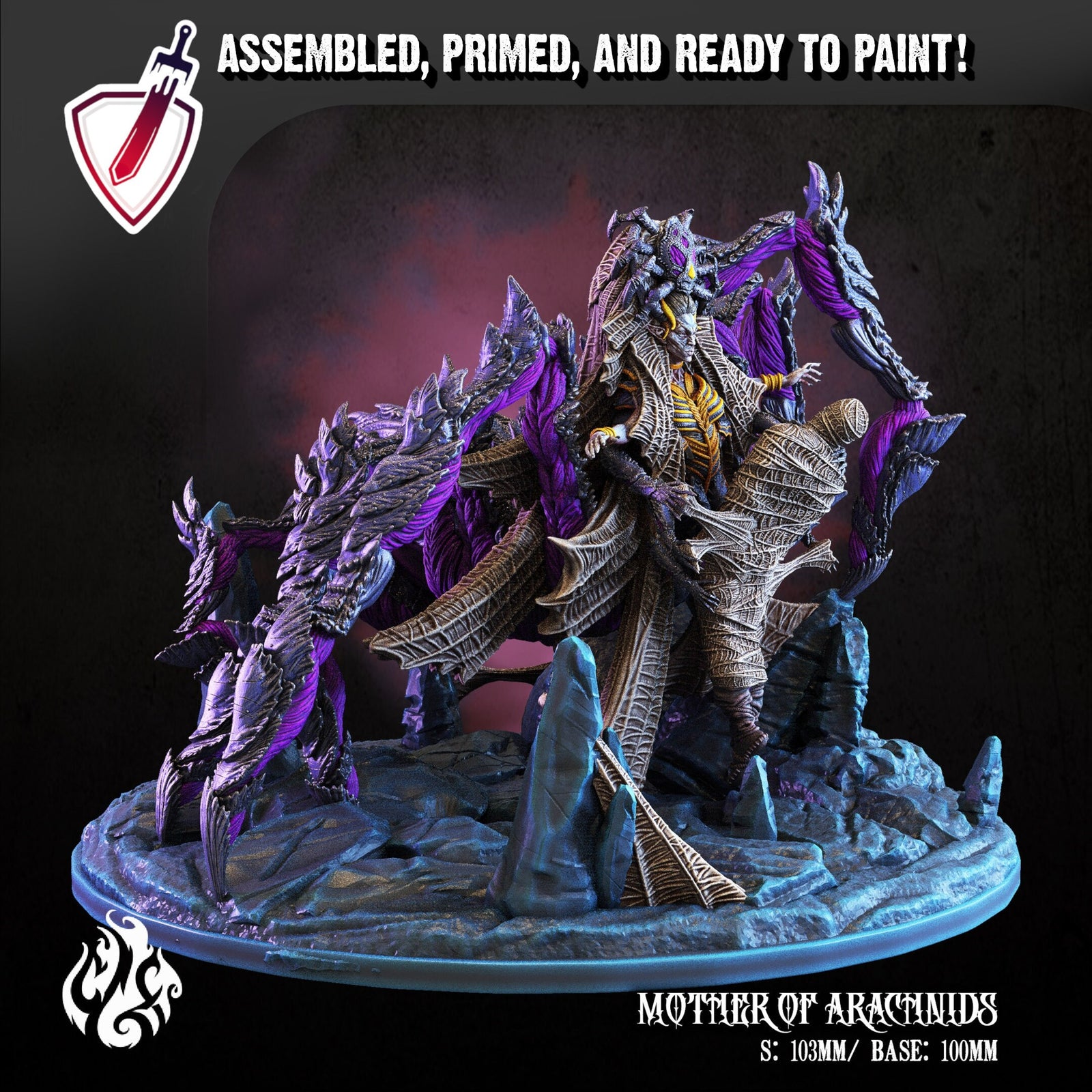 Mother of Arachnids | Miniature by Crippled God Foundry | Resin Mini For Tabletop Gaming, D&D, Pathfinder, Painting | Assembled and Primed - Brush and Battle