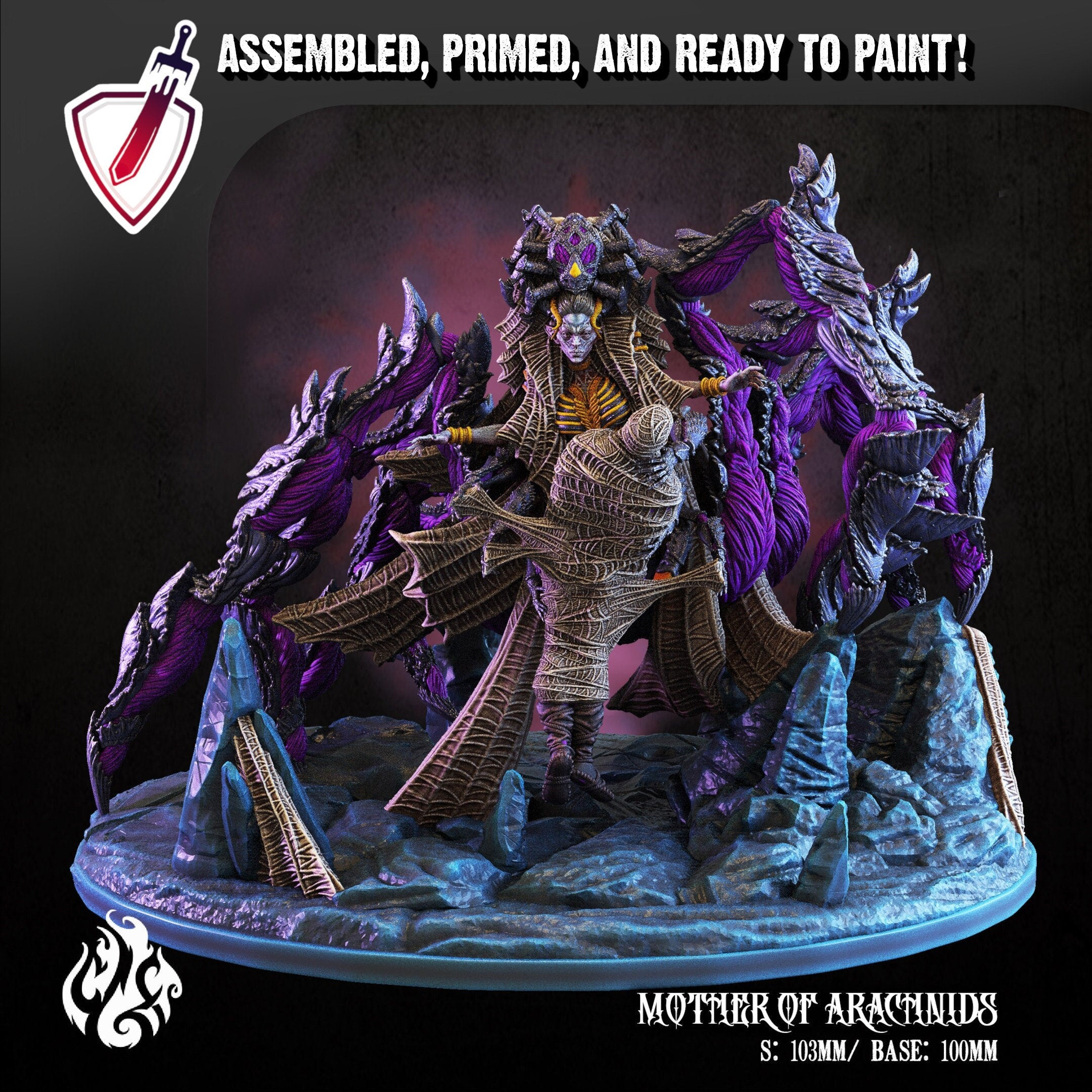 Mother of Arachnids | Miniature by Crippled God Foundry | Resin Mini For Tabletop Gaming, D&D, Pathfinder, Painting | Assembled and Primed - Brush and Battle